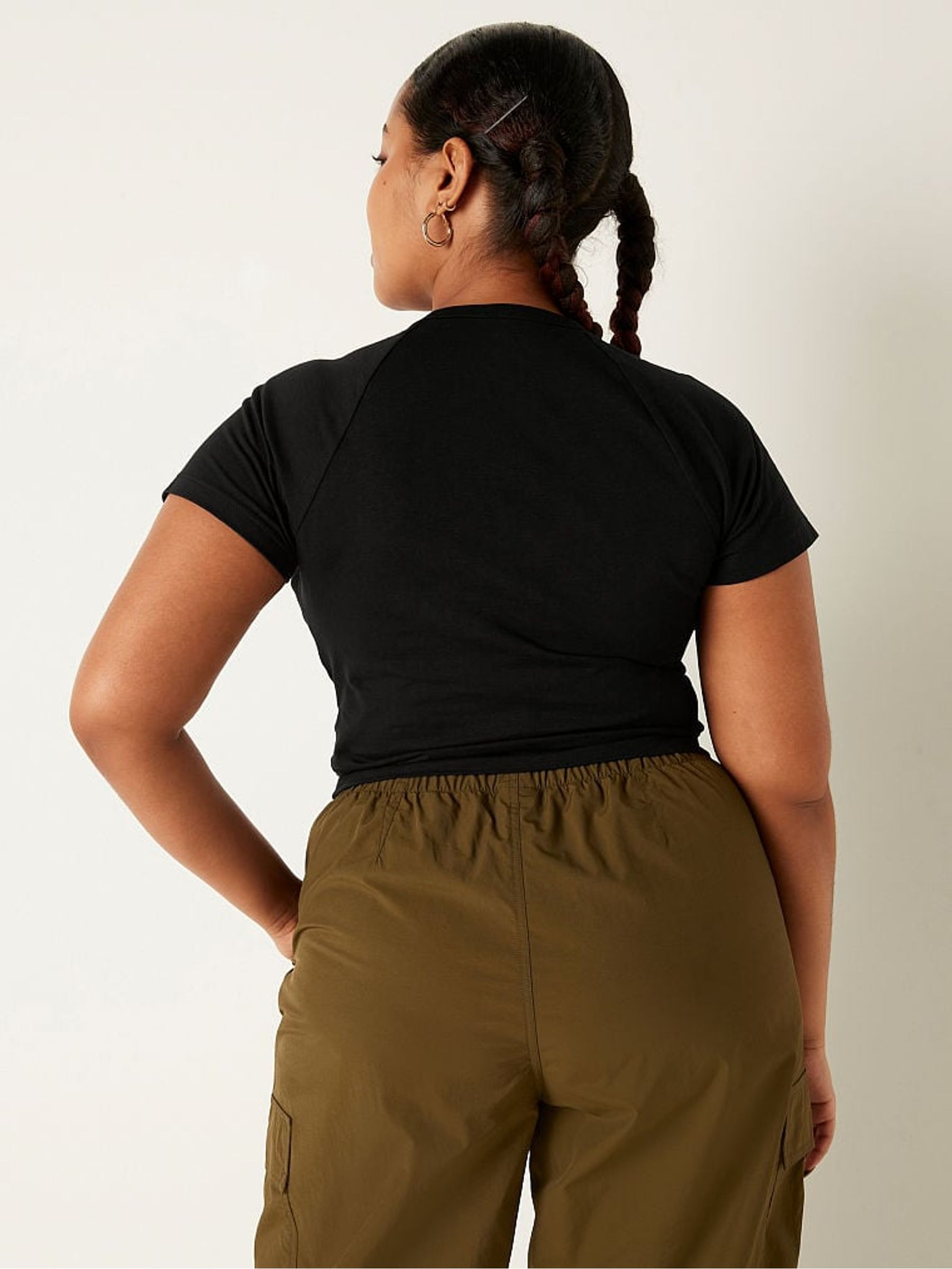 Pure Black Cotton ShortSleeve Raglan Crop Top - Image 2 of 4