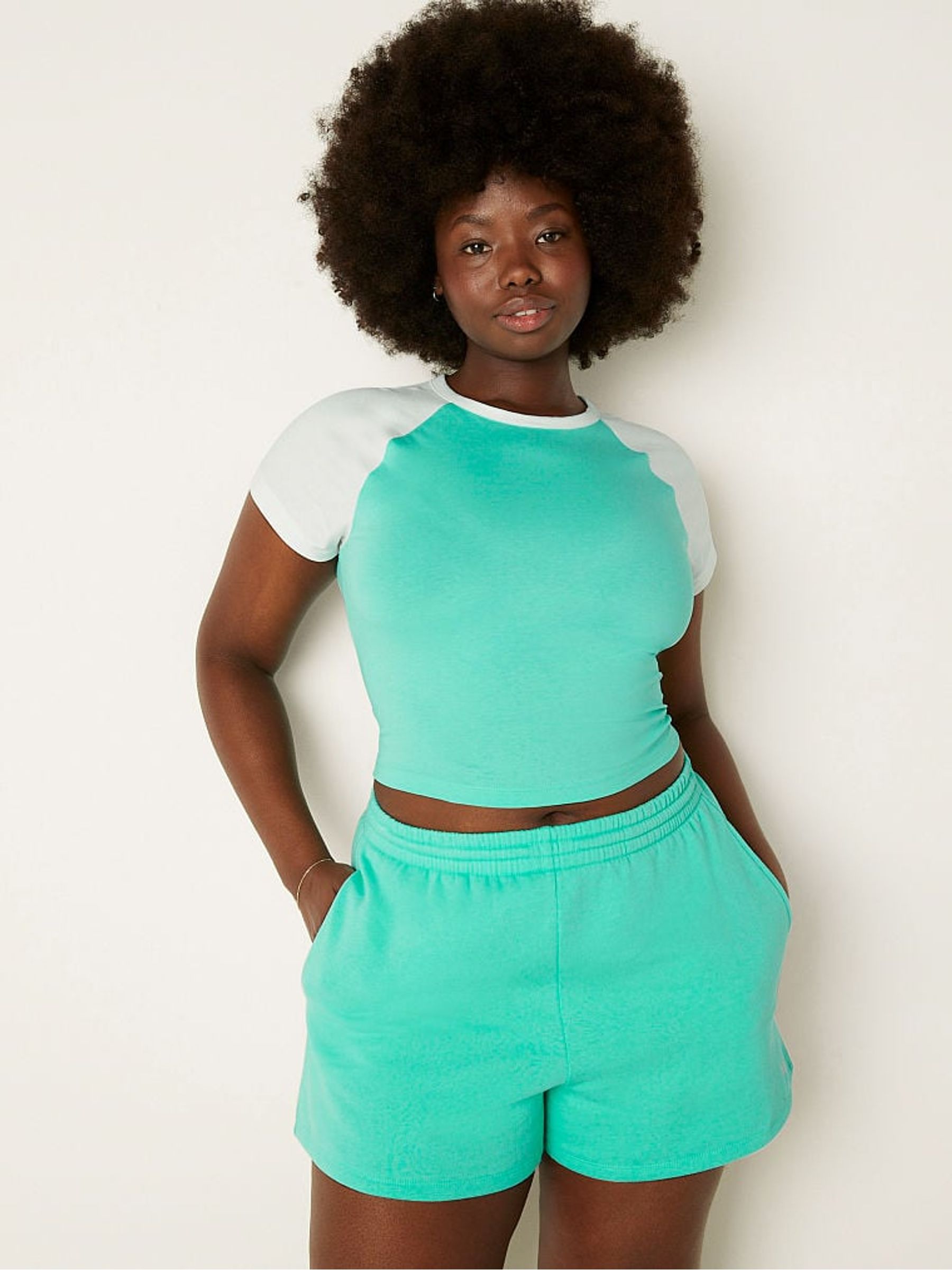 Teal Ice Cotton ShortSleeve Raglan Crop Top - Image 1 of 4