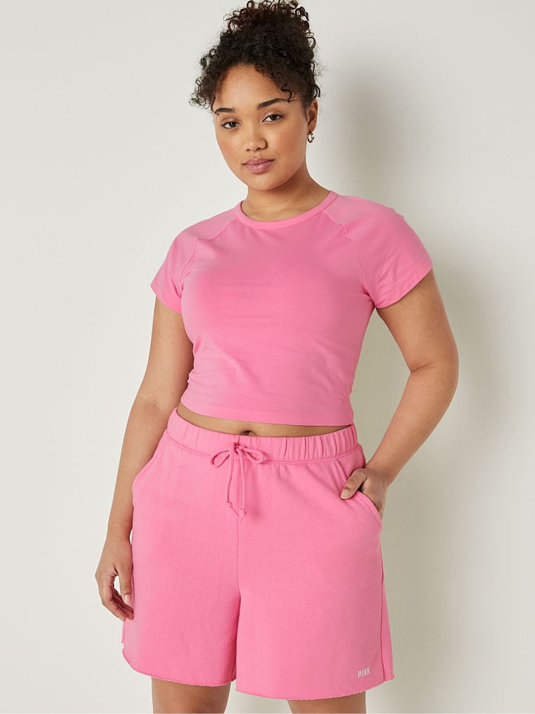 Dreamy Pink Cotton ShortSleeve Raglan Crop Top - Image 1 of 4