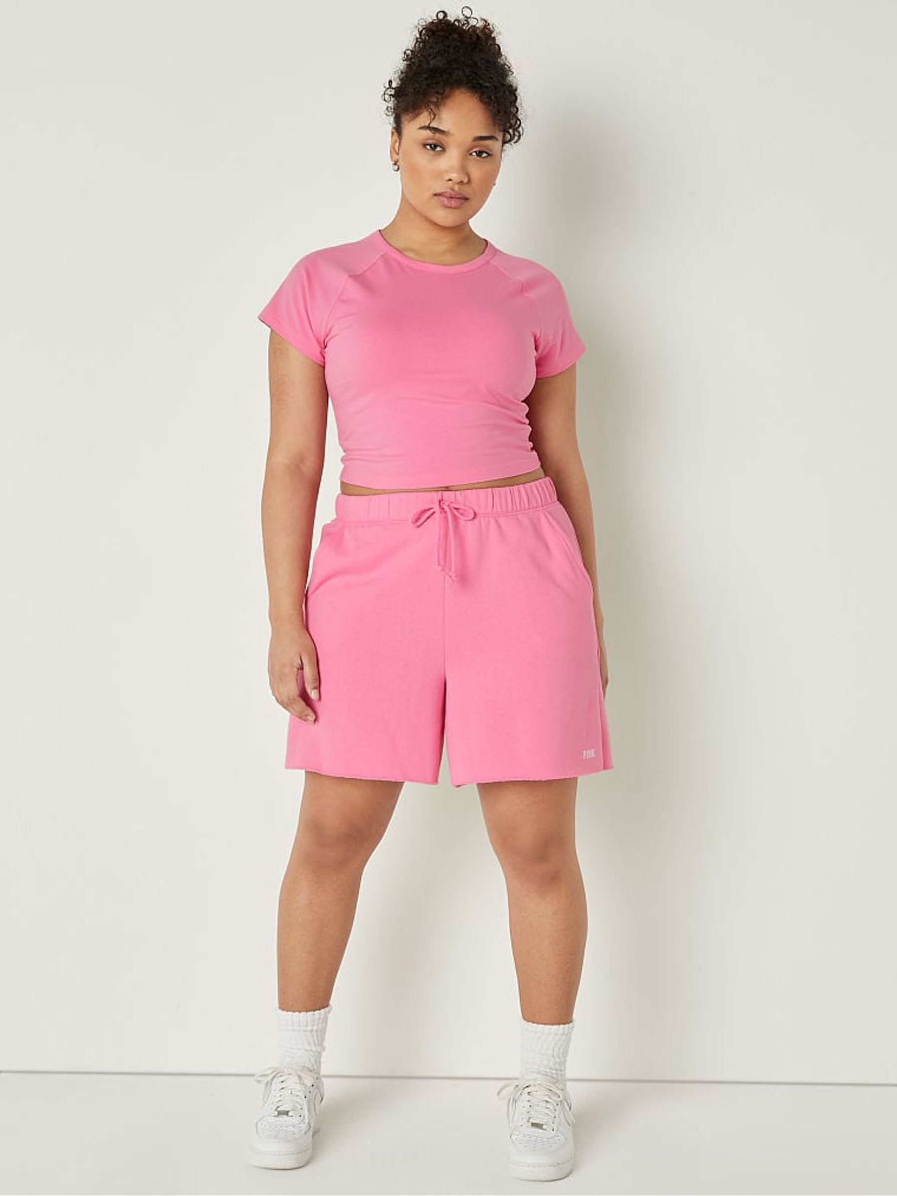 Dreamy Pink Cotton ShortSleeve Raglan Crop Top - Image 3 of 4