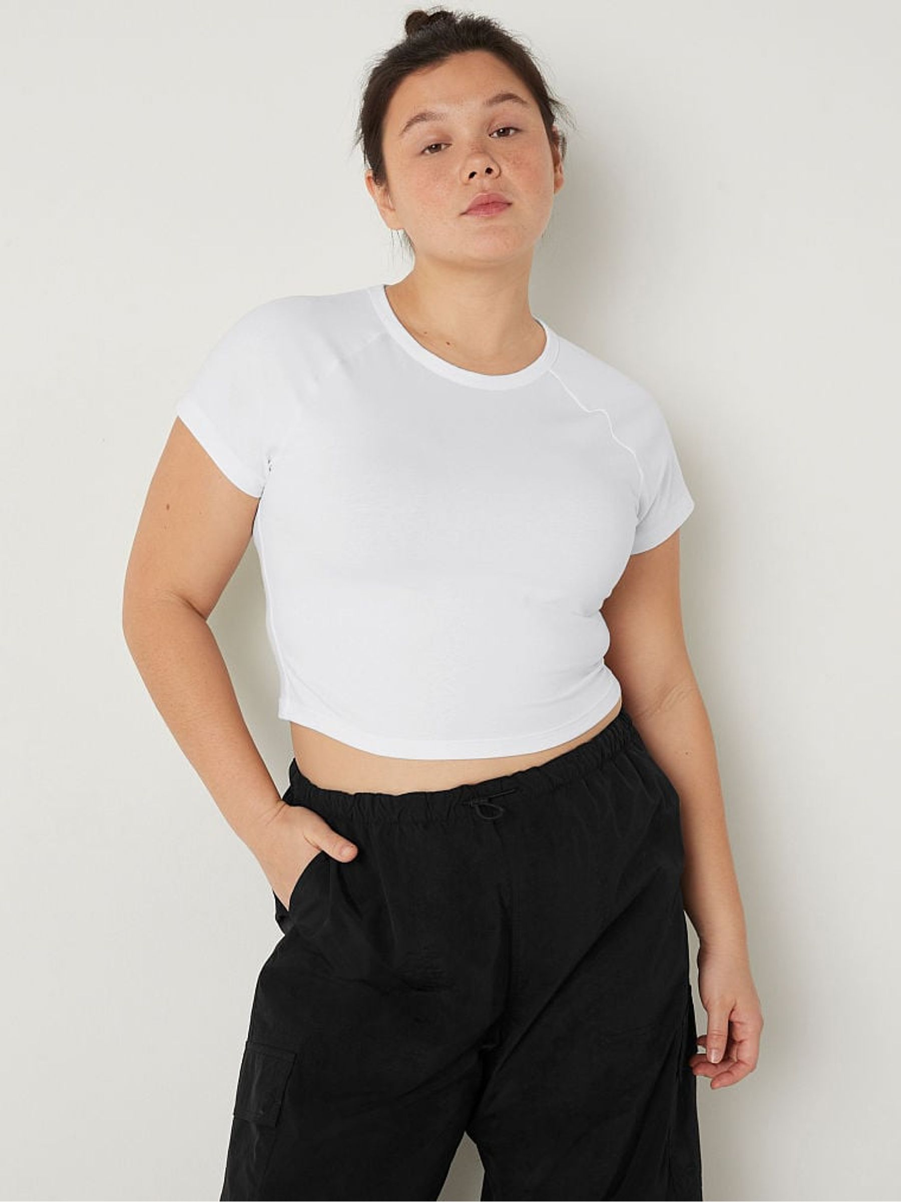Optic White Cotton Short Sleeve Raglan Crop Top - Image 1 of 4