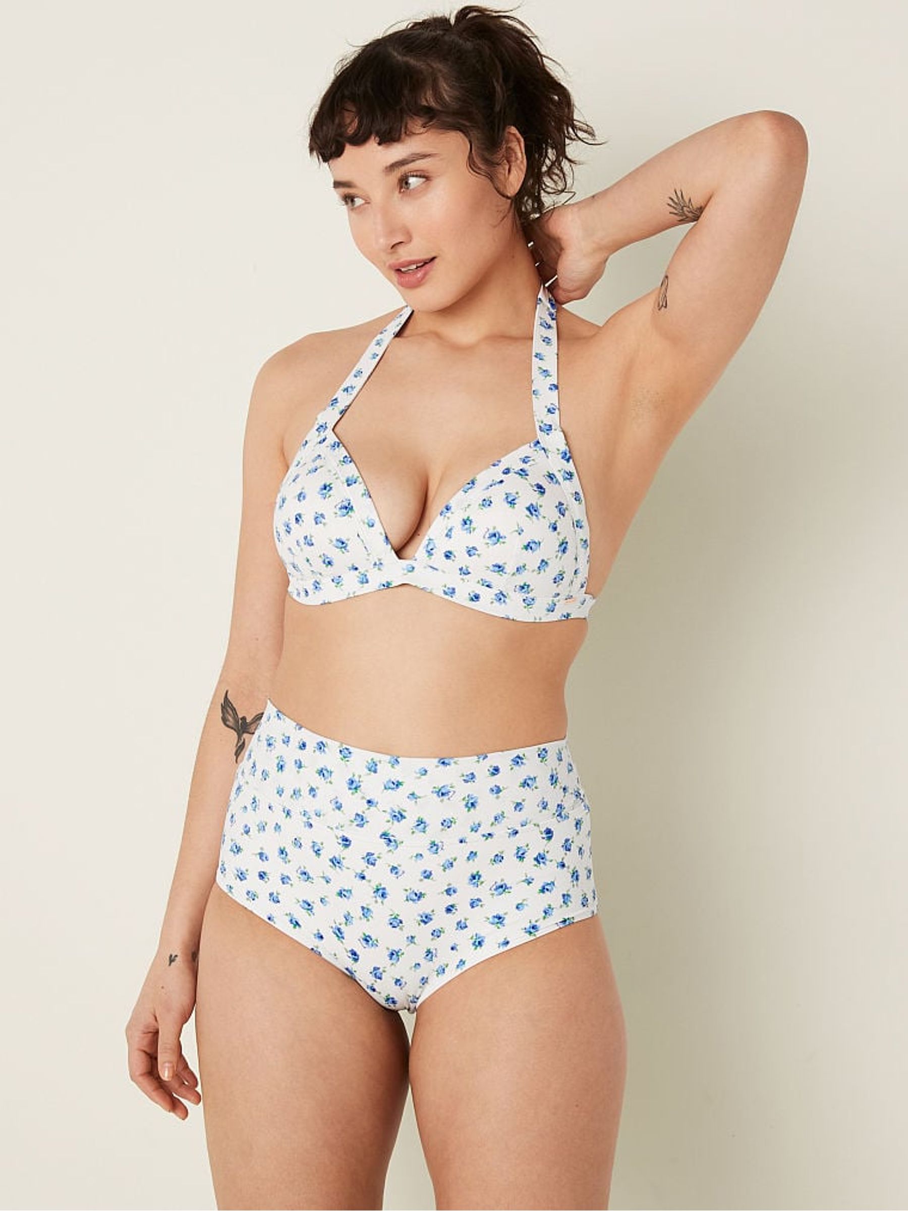 White Morning Sky Floral High Waisted Bikini Bottom - Image 1 of 4