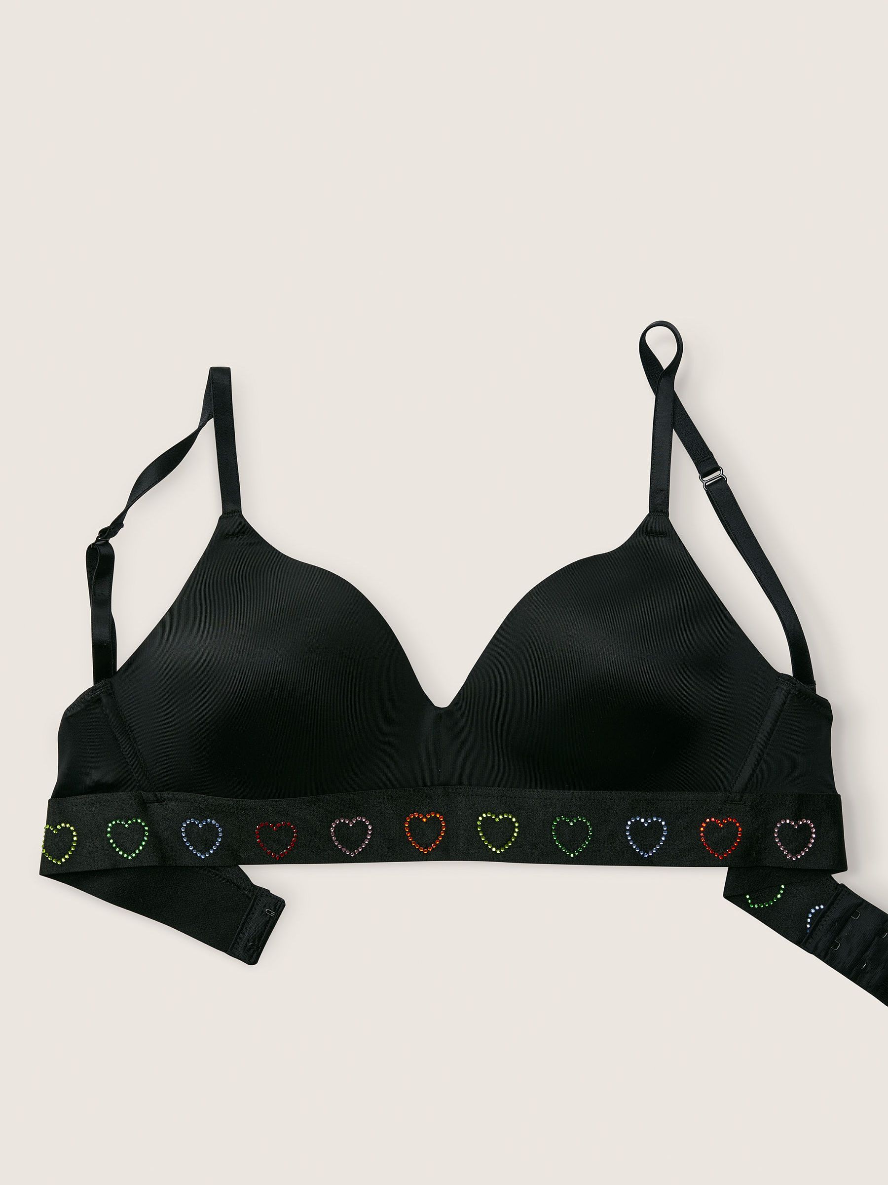 Pure Black Rainbow Diamante Non Wired Lightly Lined Smooth T-Shirt Bra - Image 3 of 5