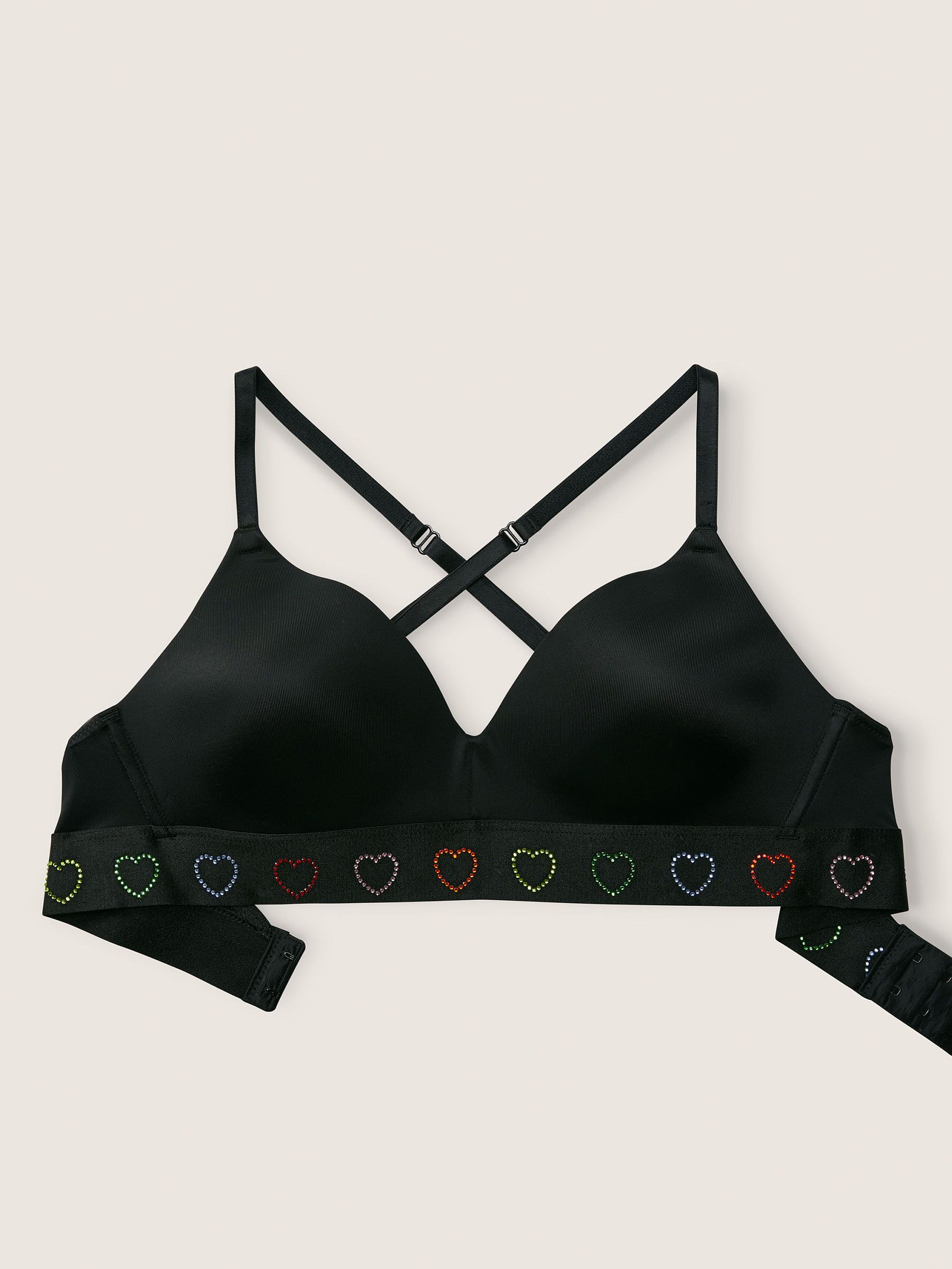 Pure Black Rainbow Diamante Non Wired Lightly Lined Smooth T-Shirt Bra - Image 4 of 5