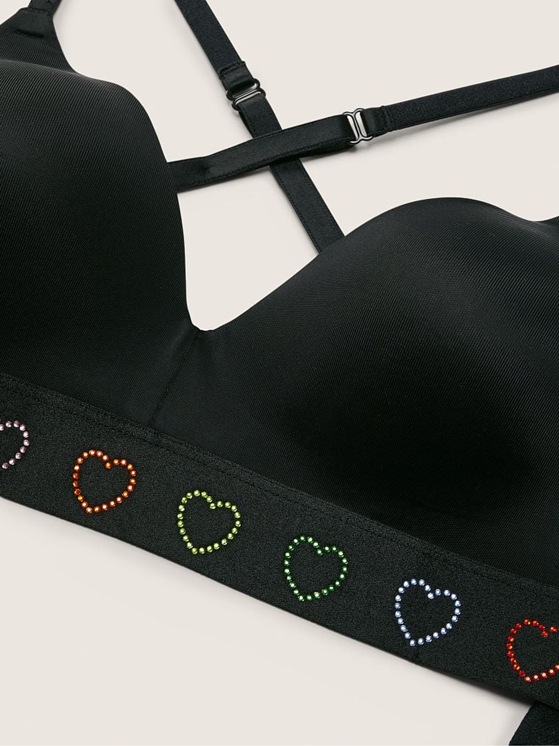 Pure Black Rainbow Diamante Non Wired Lightly Lined Smooth T-Shirt Bra - Image 5 of 5