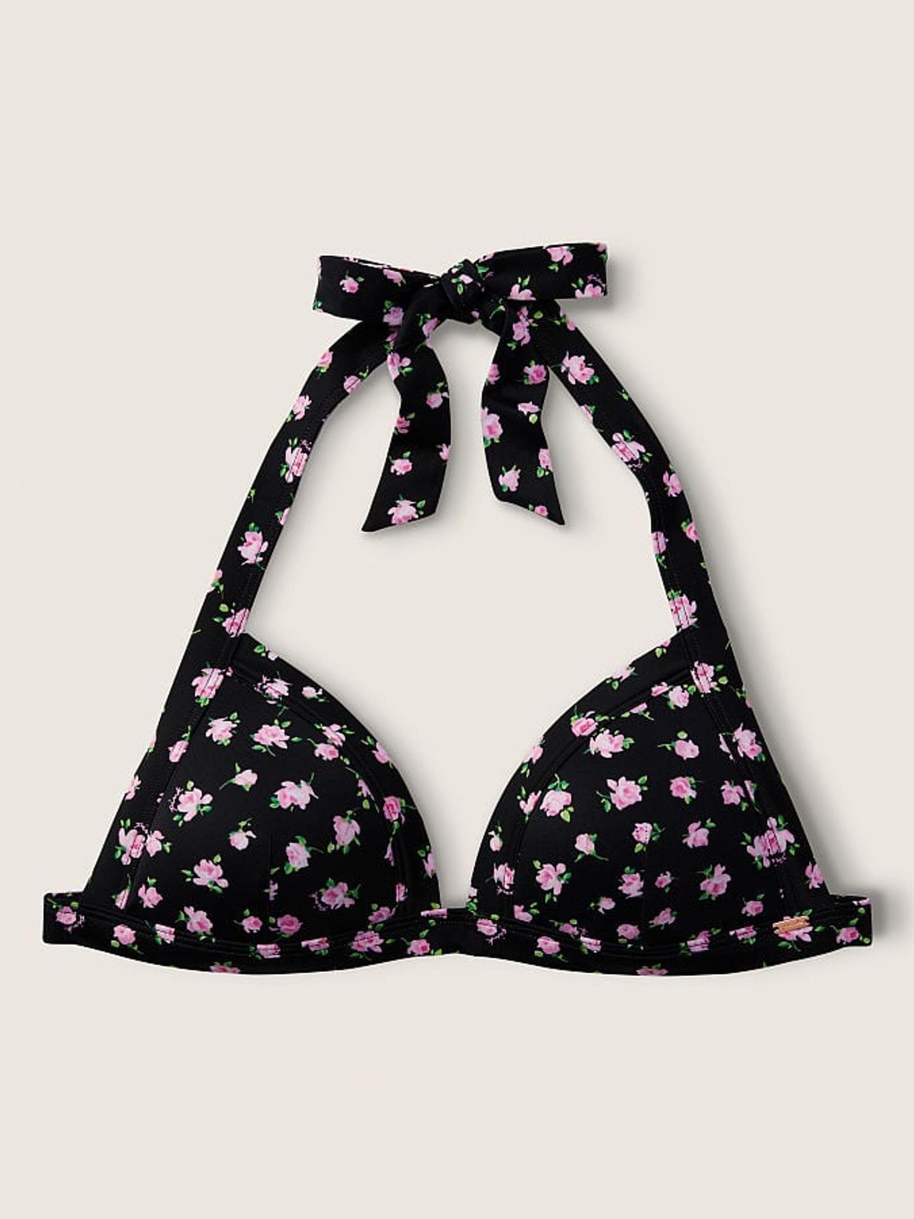 Pure Black Floral PushUp Triangle Bikini Top - Image 4 of 4