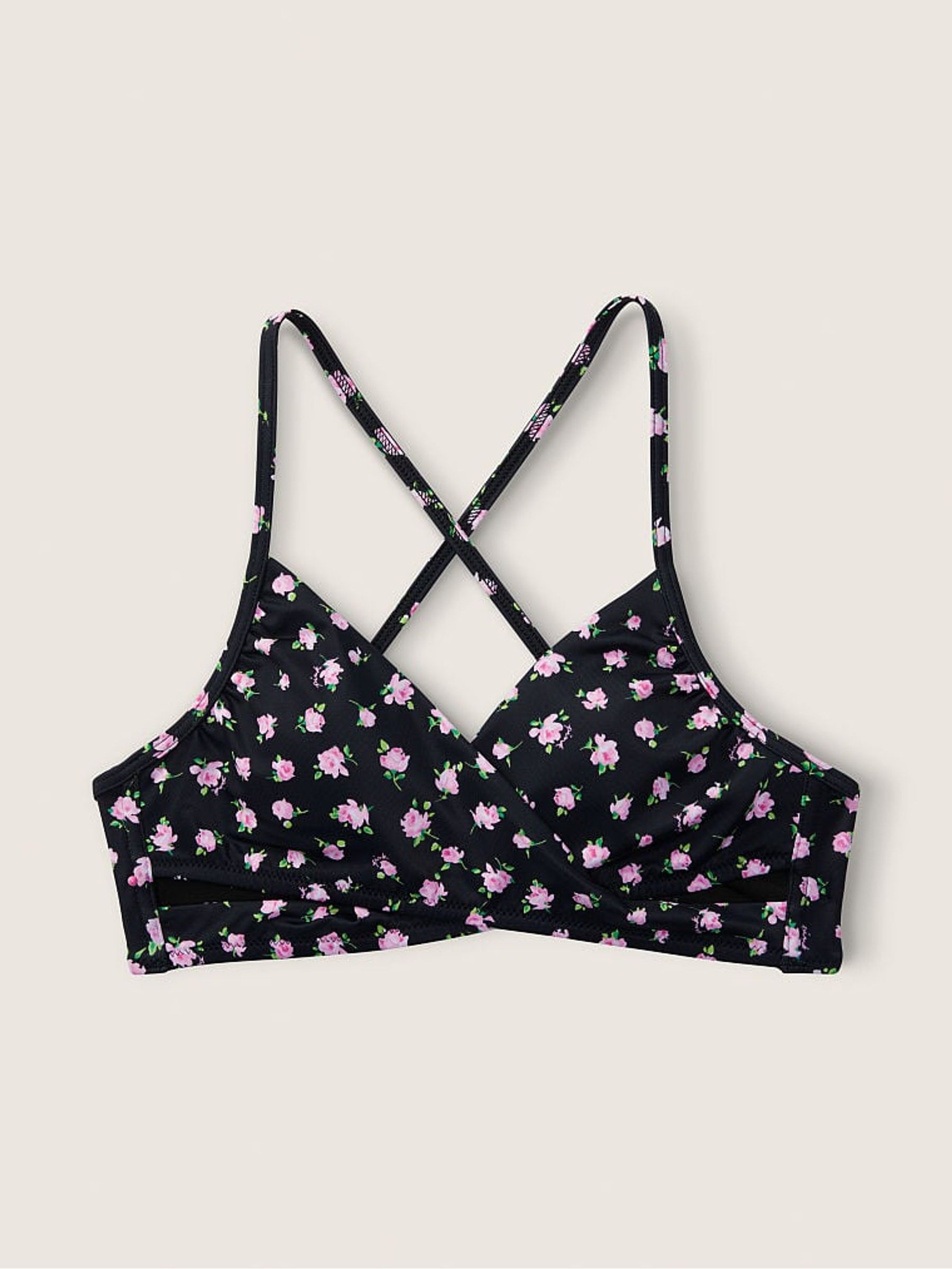 Pure Black Floral Body Wrap Bikini Top - Image 4 of 4