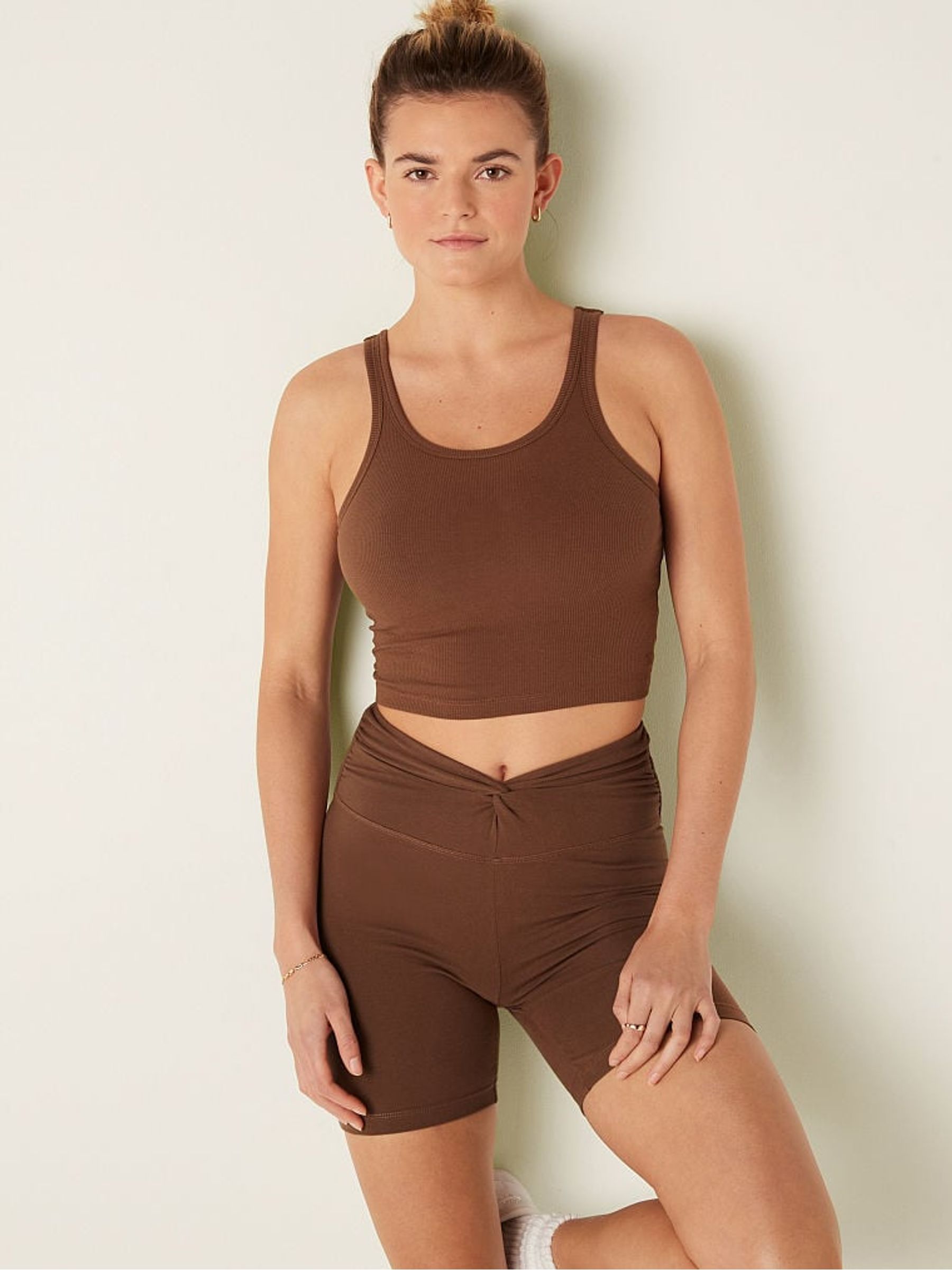 Soft Cappuccino Brown Crop Ribbed Tank Top - Image 1 of 4