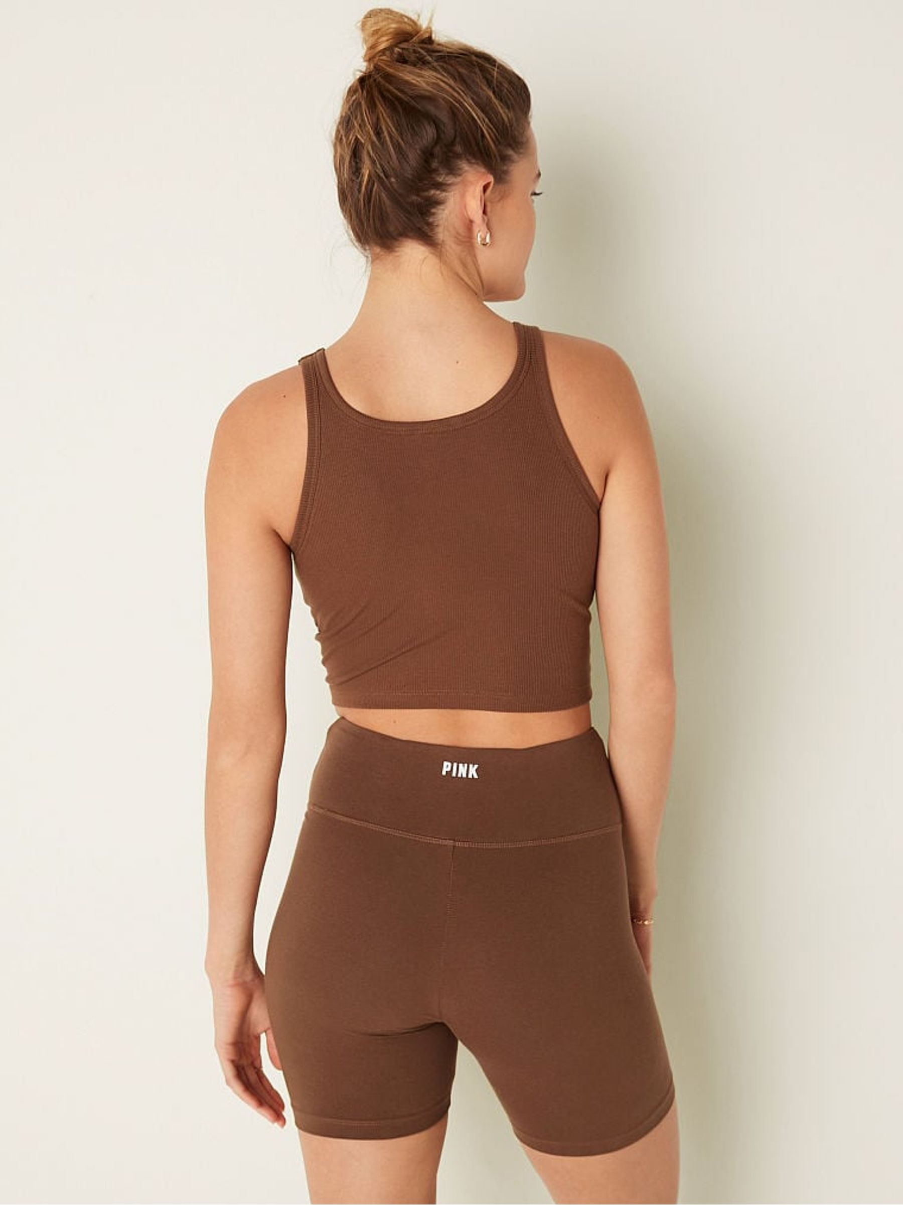 Soft Cappuccino Brown Crop Ribbed Tank Top - Image 2 of 4