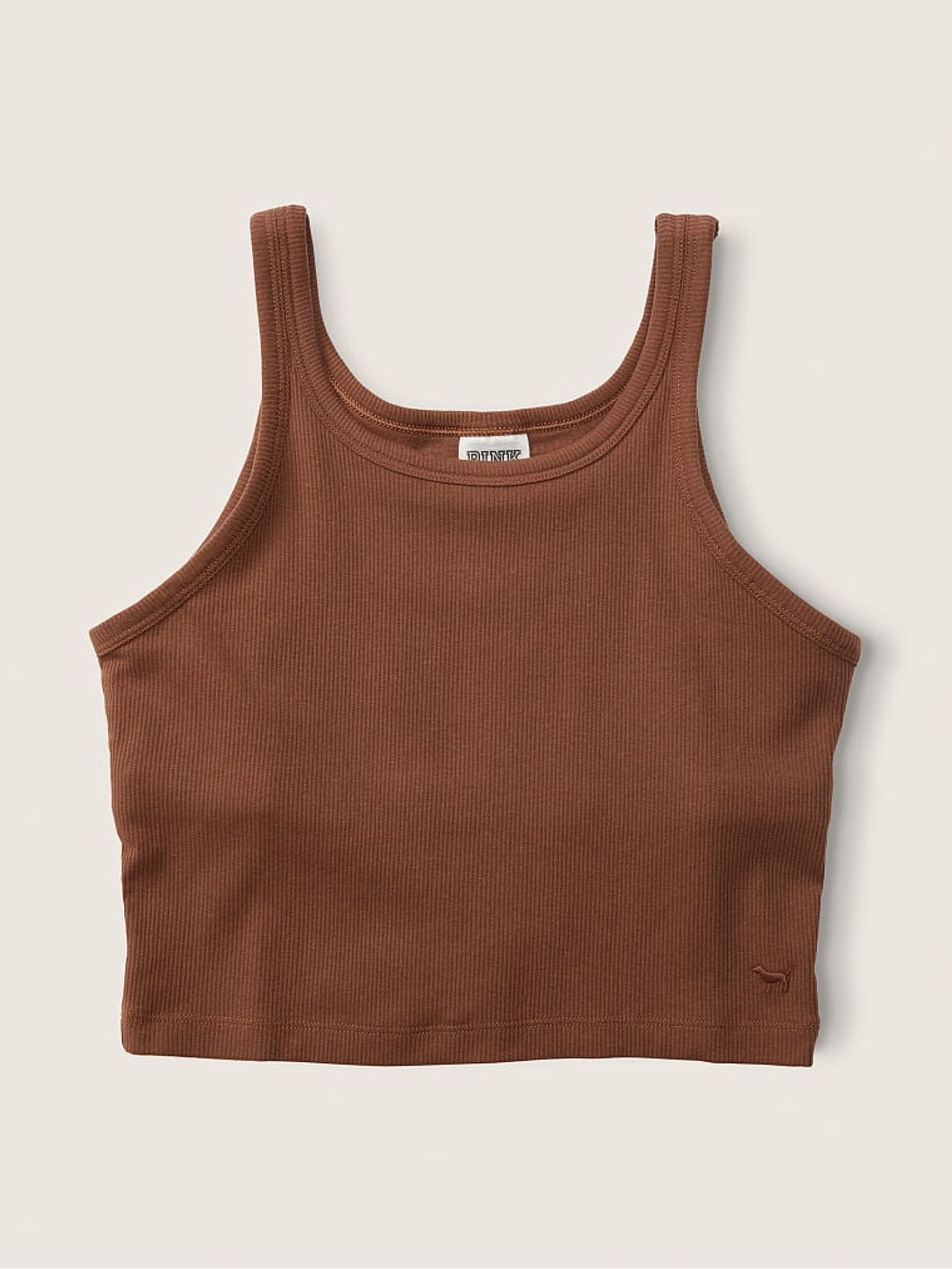 Soft Cappuccino Brown Crop Ribbed Tank Top - Image 4 of 4