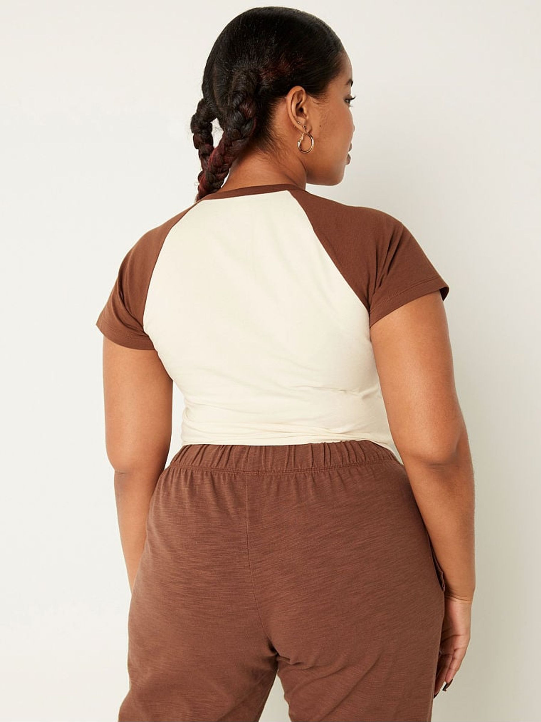 Soft Cappuccino Brown Cotton ShortSleeve Raglan Crop Top - Image 2 of 4
