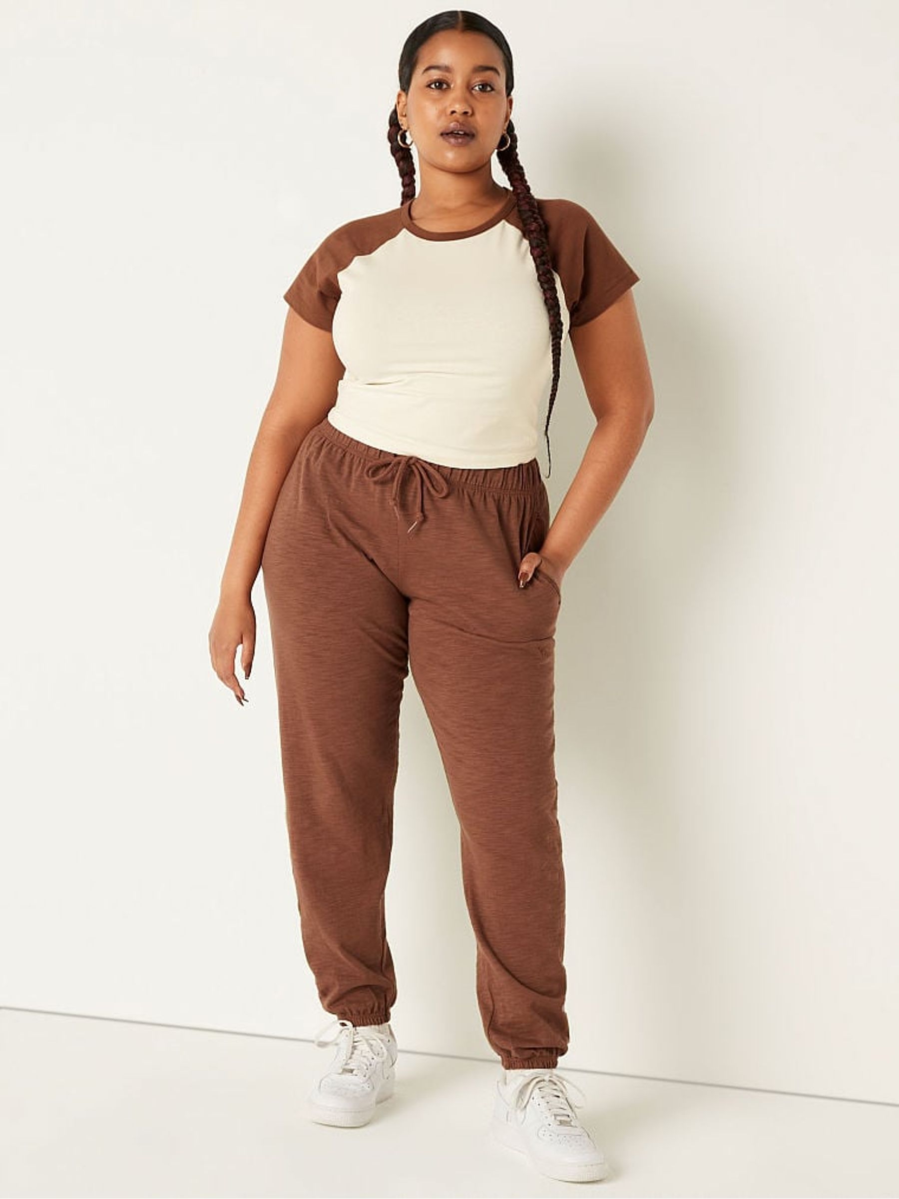 Soft Cappuccino Brown Cotton ShortSleeve Raglan Crop Top - Image 3 of 4