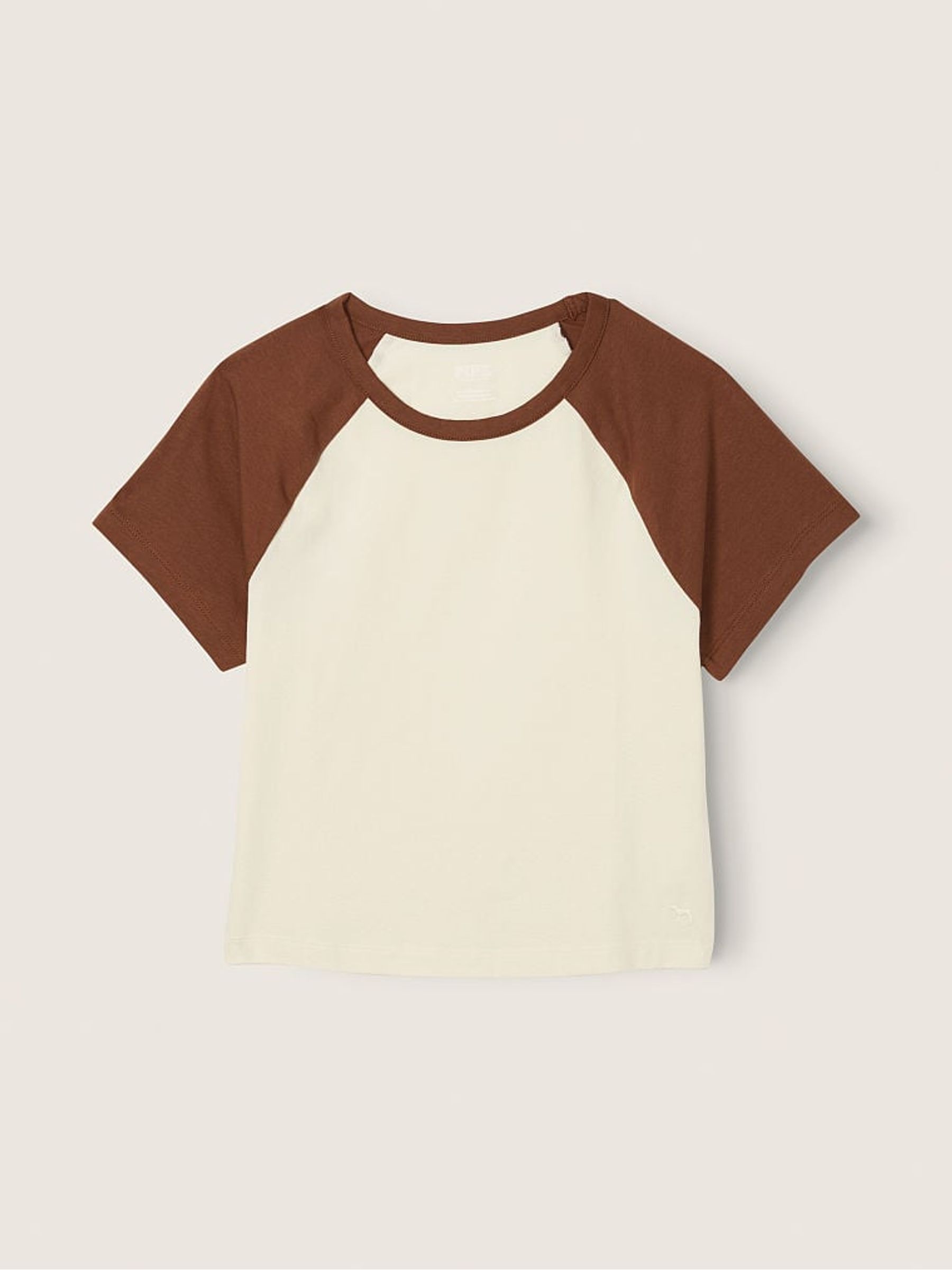 Soft Cappuccino Brown Cotton ShortSleeve Raglan Crop Top - Image 4 of 4