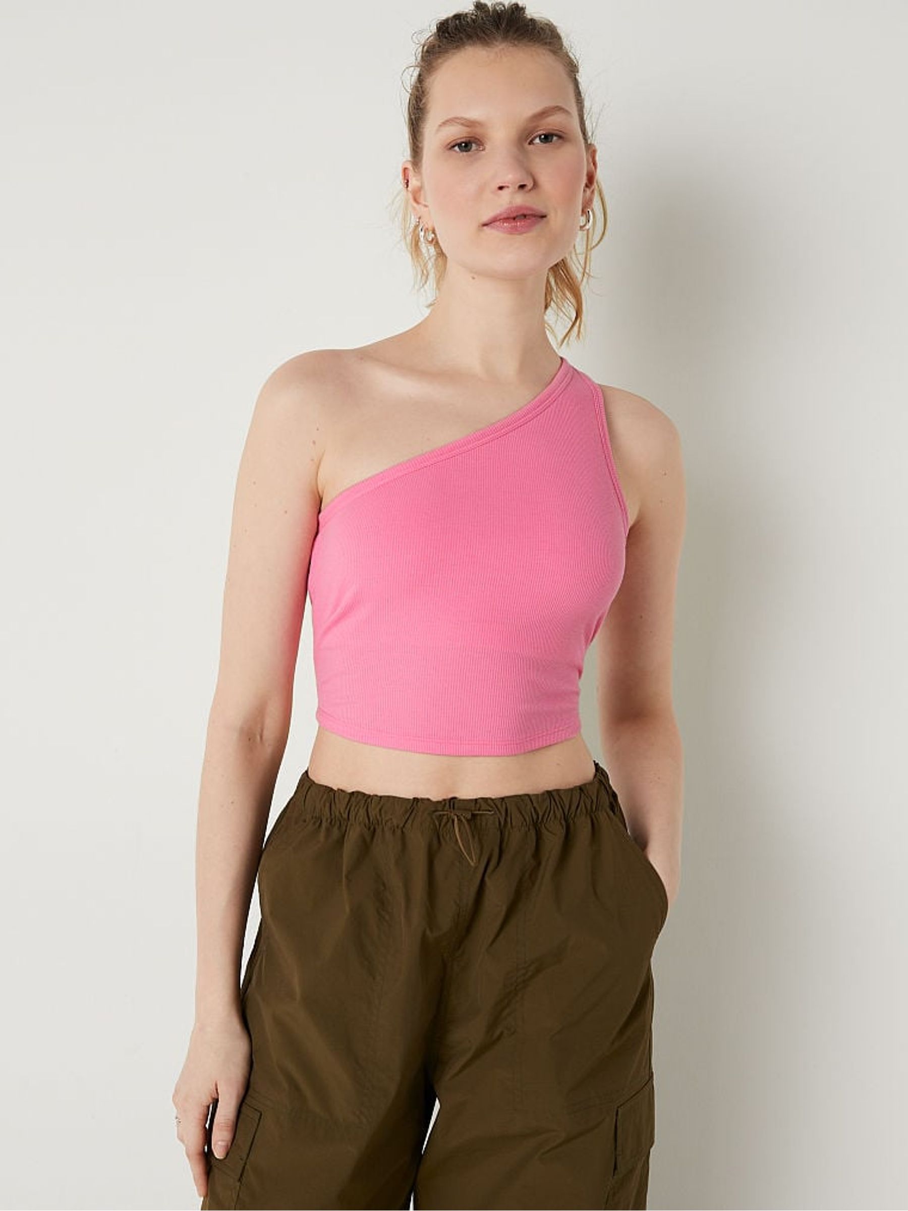 Dreamy Pink Shrunken One Shoulder Shelf Tank Top - Image 1 of 4