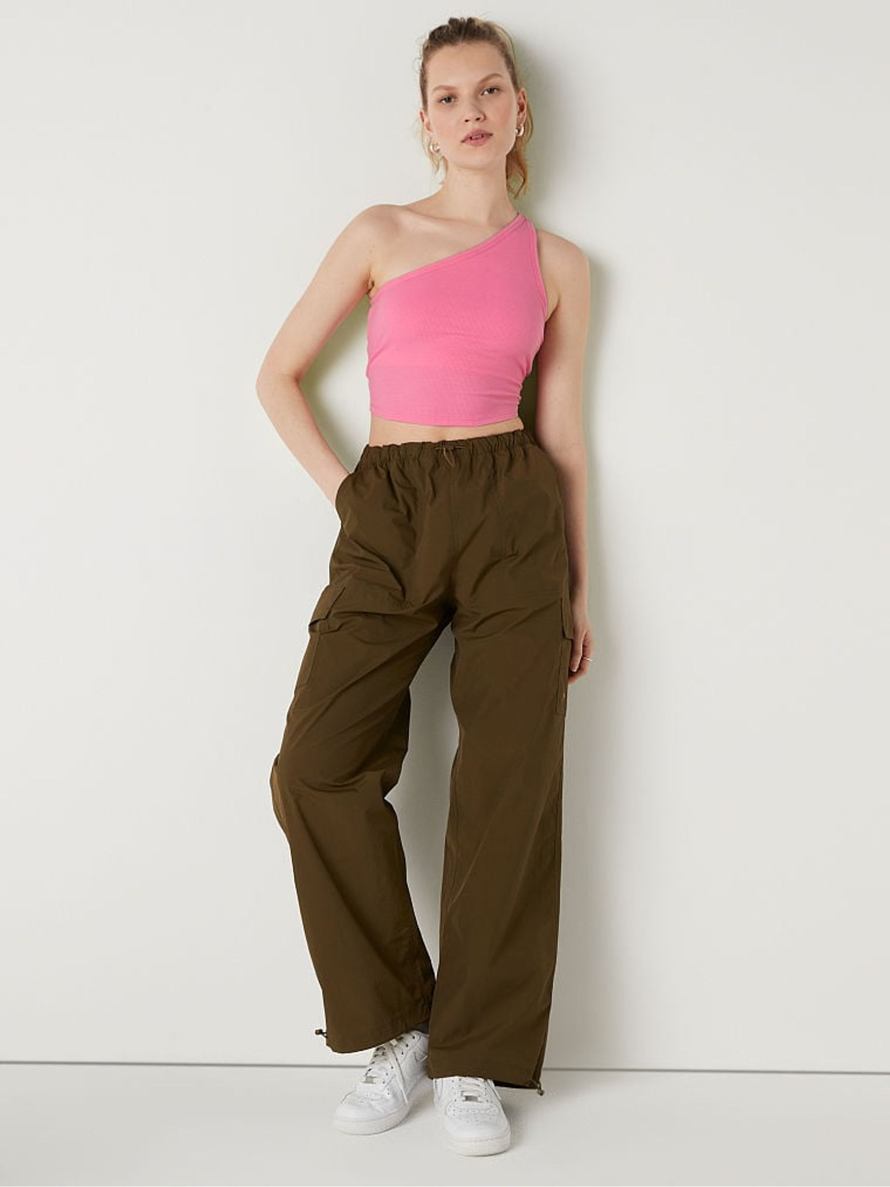 Dreamy Pink Shrunken One Shoulder Shelf Tank Top - Image 3 of 4