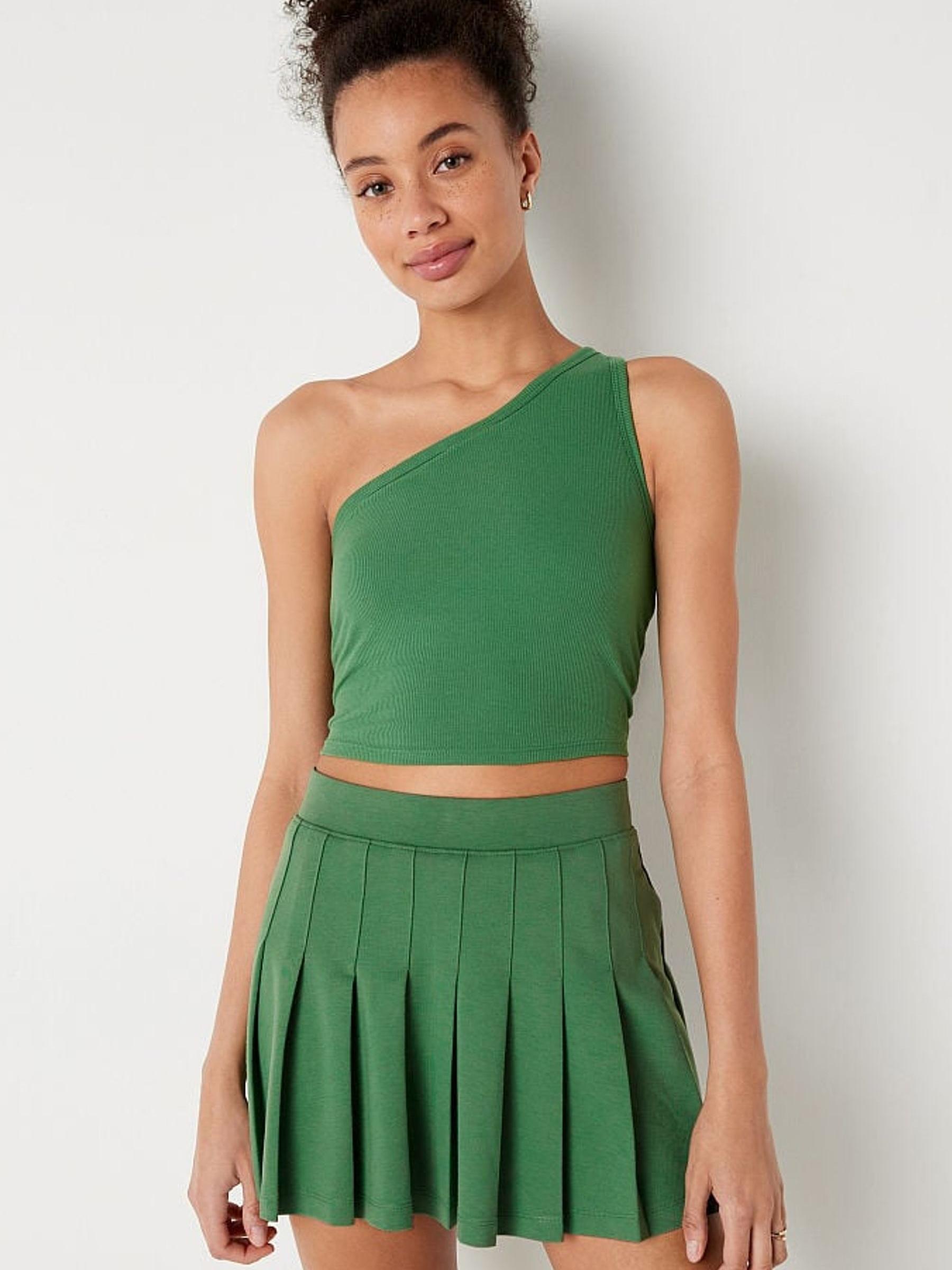 Forest Pine Green Shrunken One Shoulder Shelf Tank - Image 1 of 5
