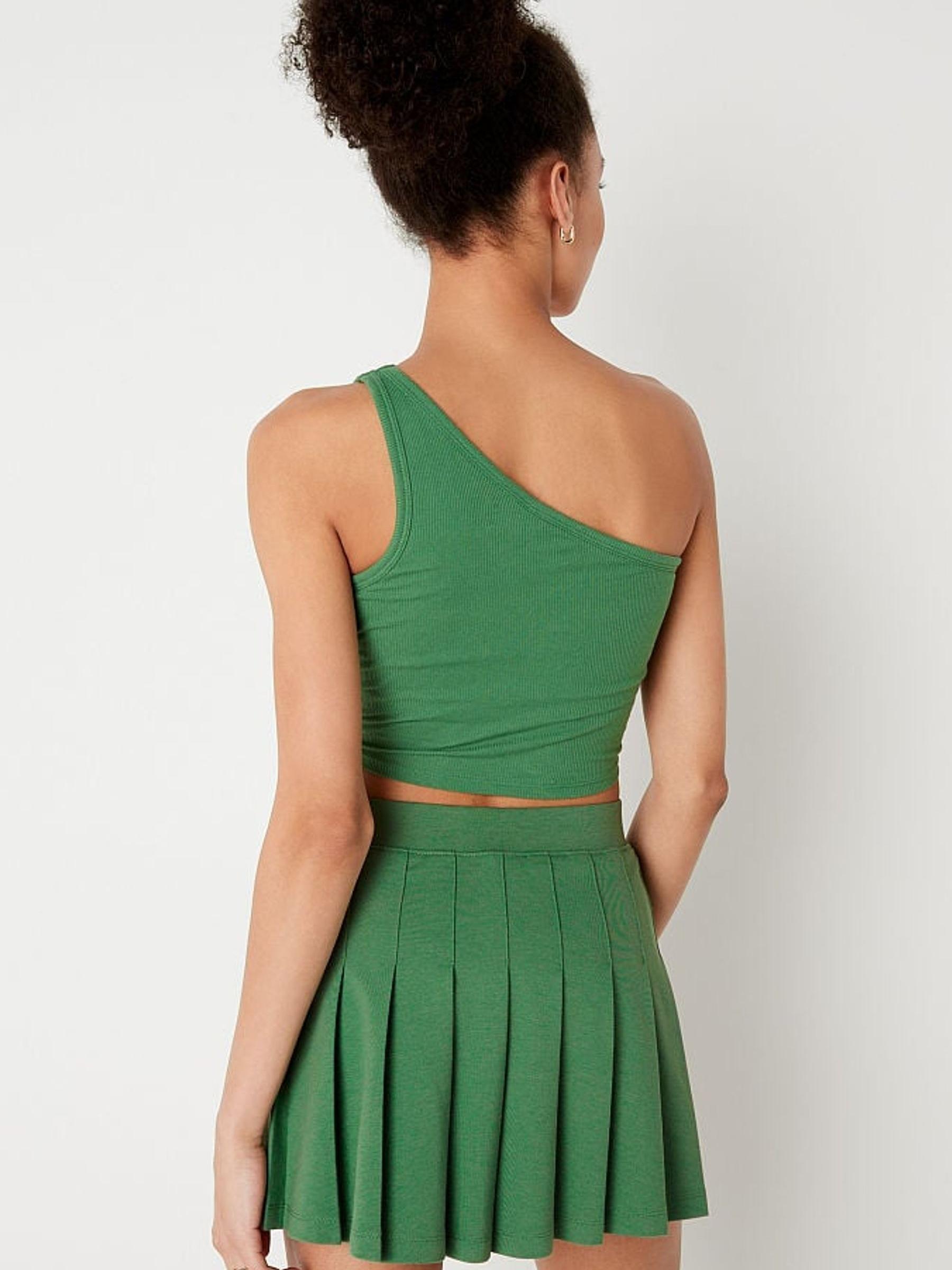 Forest Pine Green Shrunken One Shoulder Shelf Tank - Image 2 of 5