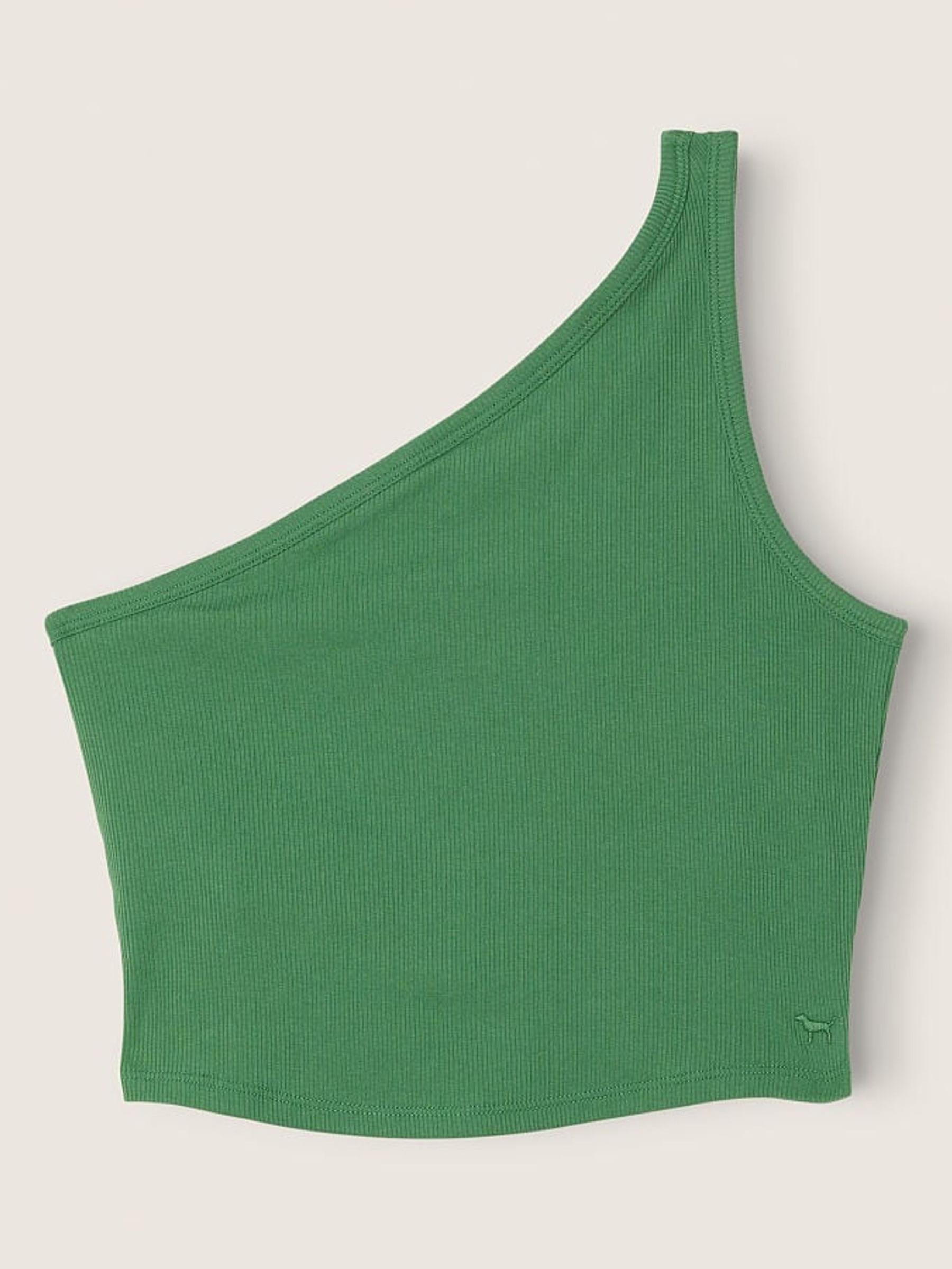Forest Pine Green Shrunken One Shoulder Shelf Tank - Image 4 of 5