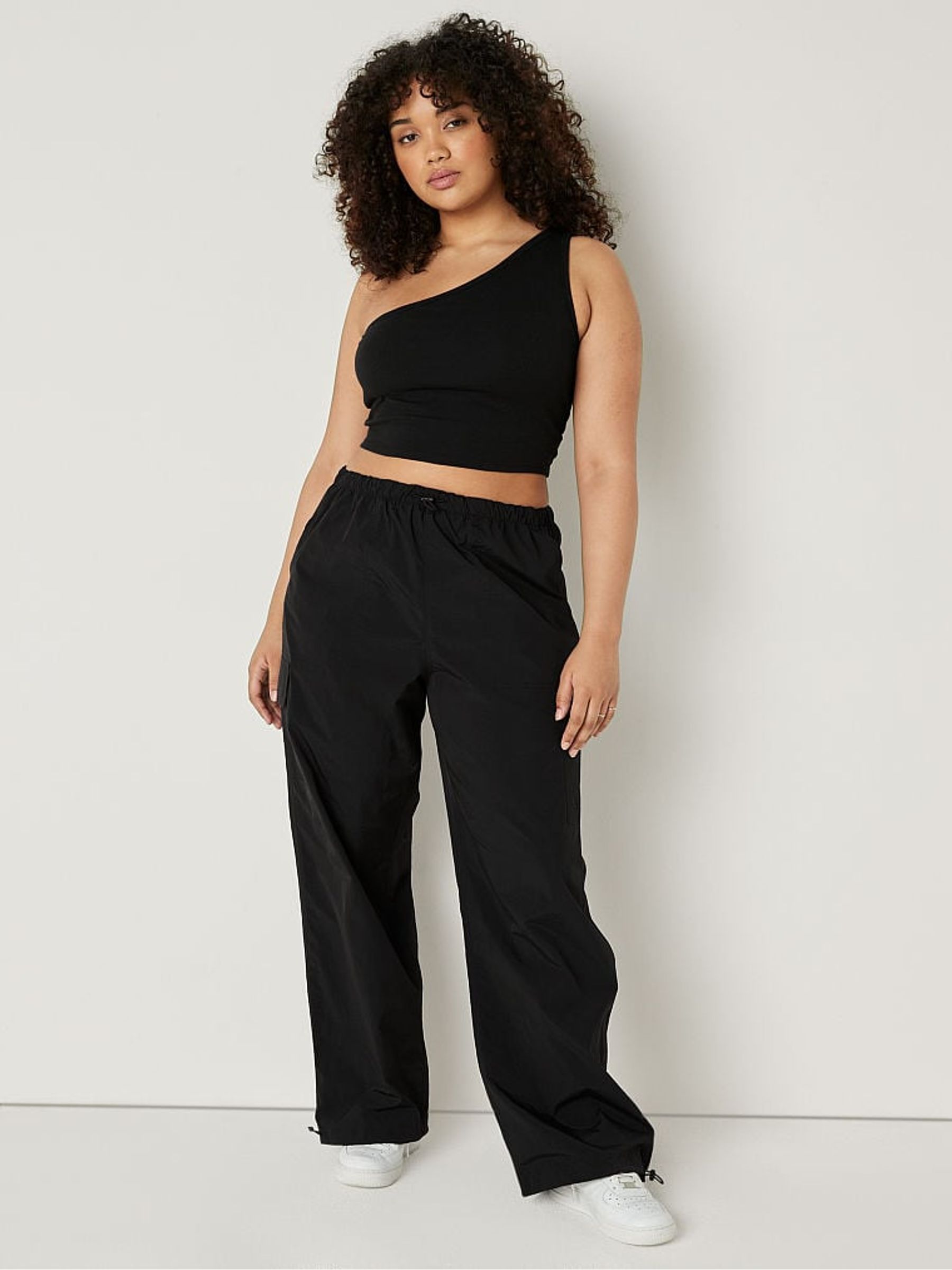 Pure Black Shrunken One Shoulder Shelf Tank - Image 3 of 4