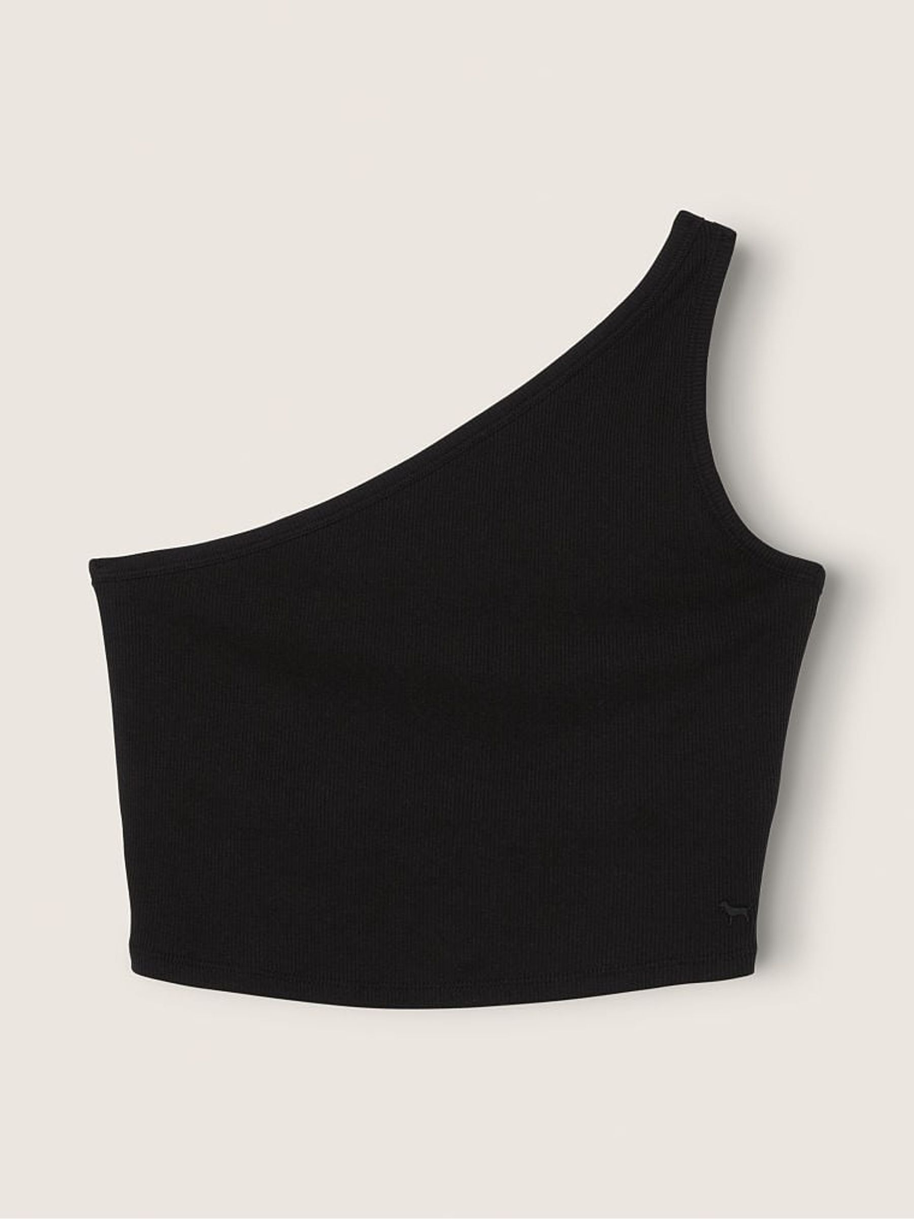 Pure Black Shrunken One Shoulder Shelf Tank - Image 4 of 4