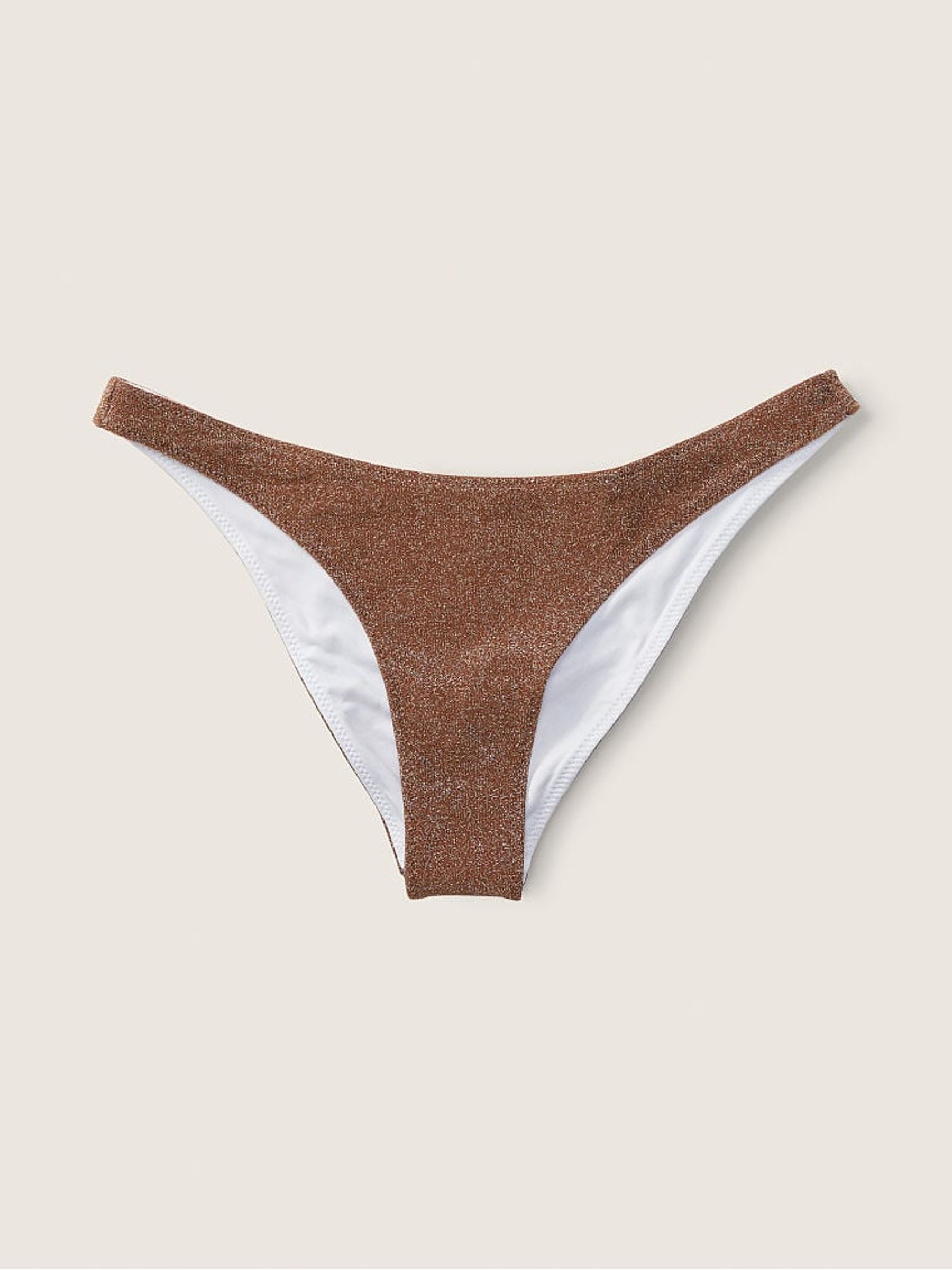 Soft Cappuccino Brown Cheeky Shimmer High Waist Cheeky Bikini Bottom - Image 3 of 4