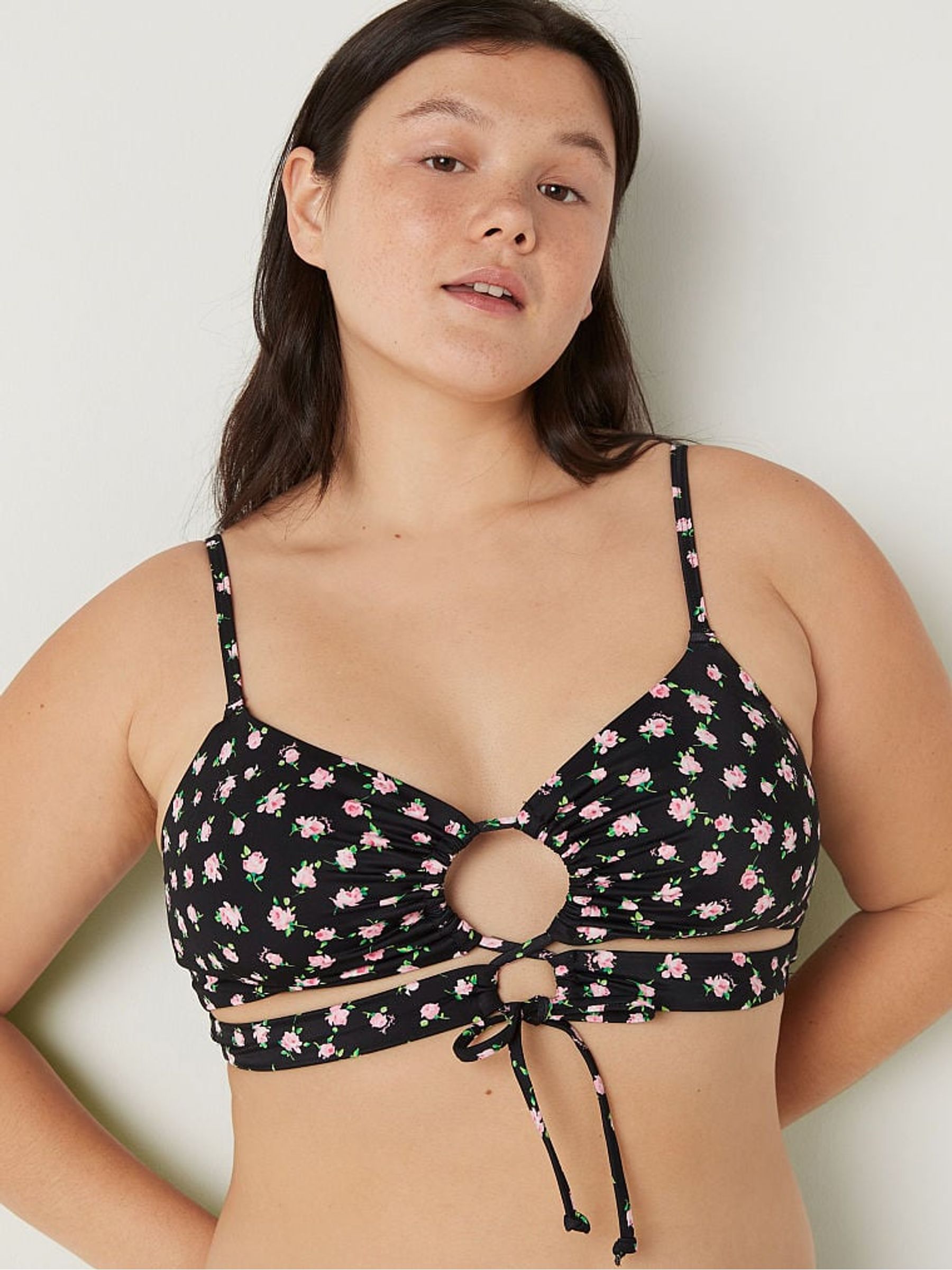 Pure Black Floral Cutout Bikini Top - Image 3 of 4