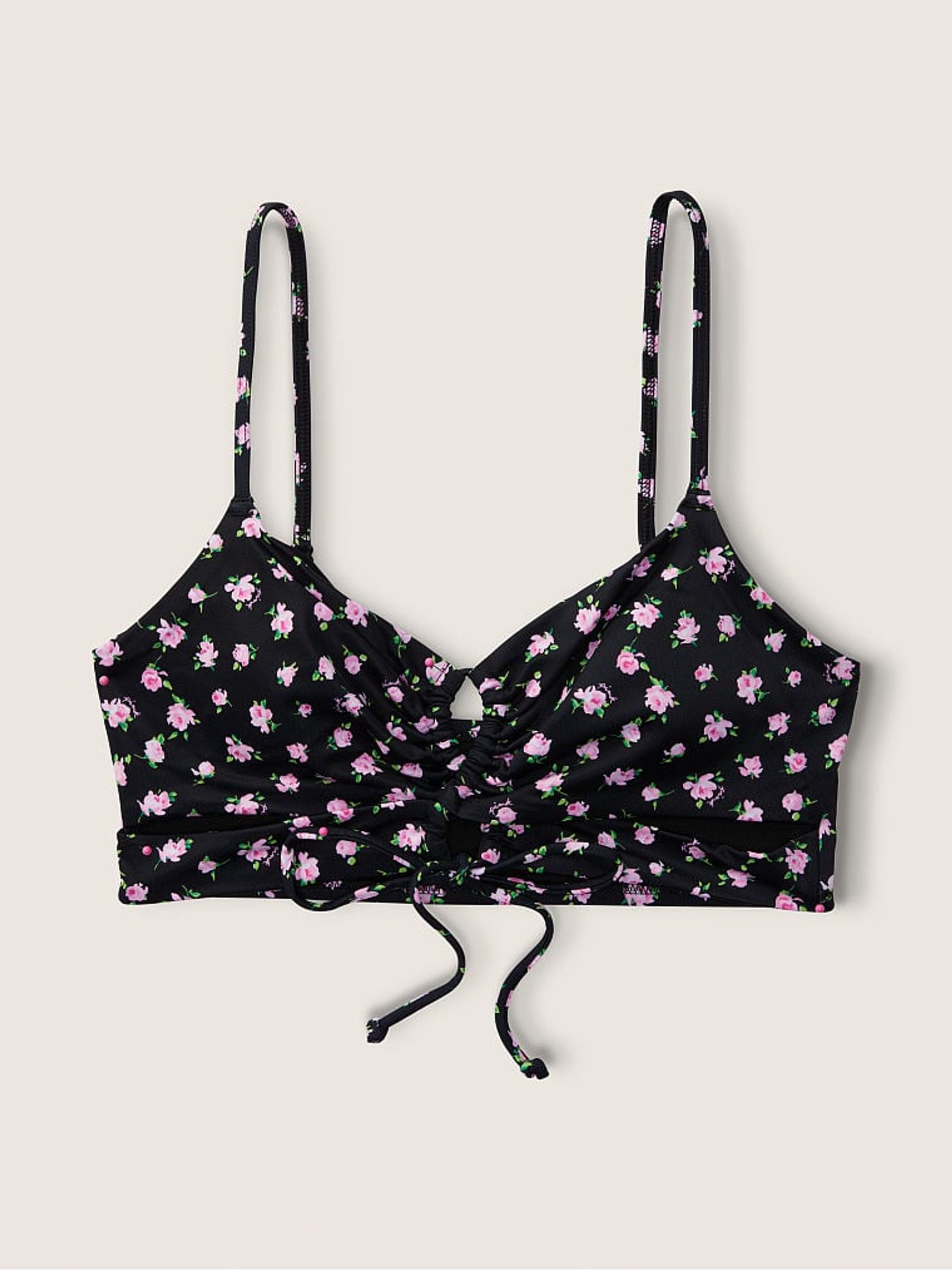Pure Black Floral Cutout Bikini Top - Image 4 of 4