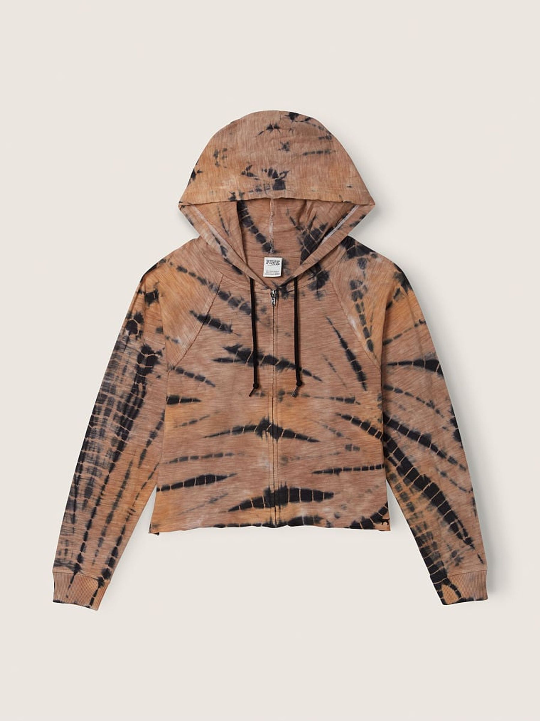Oslo Burst Tie Dye Brown Cotton Slub Cropped Zip Up Hoodie - Image 5 of 5