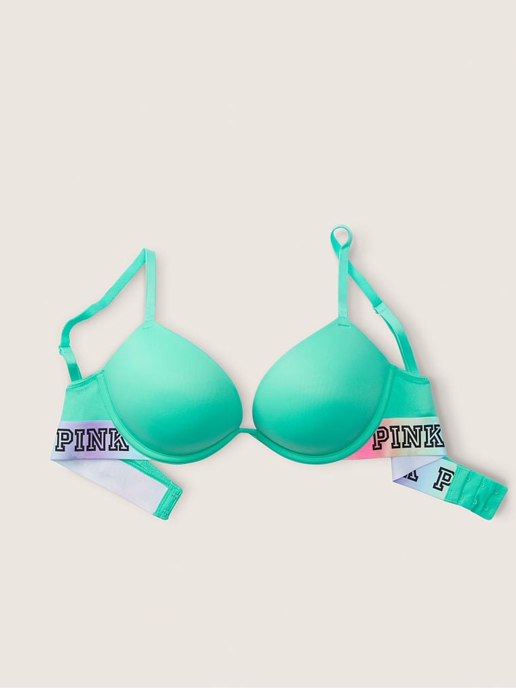 Teal Ice Green Rainbow Band Smooth Super Push Up Bra - Image 4 of 5