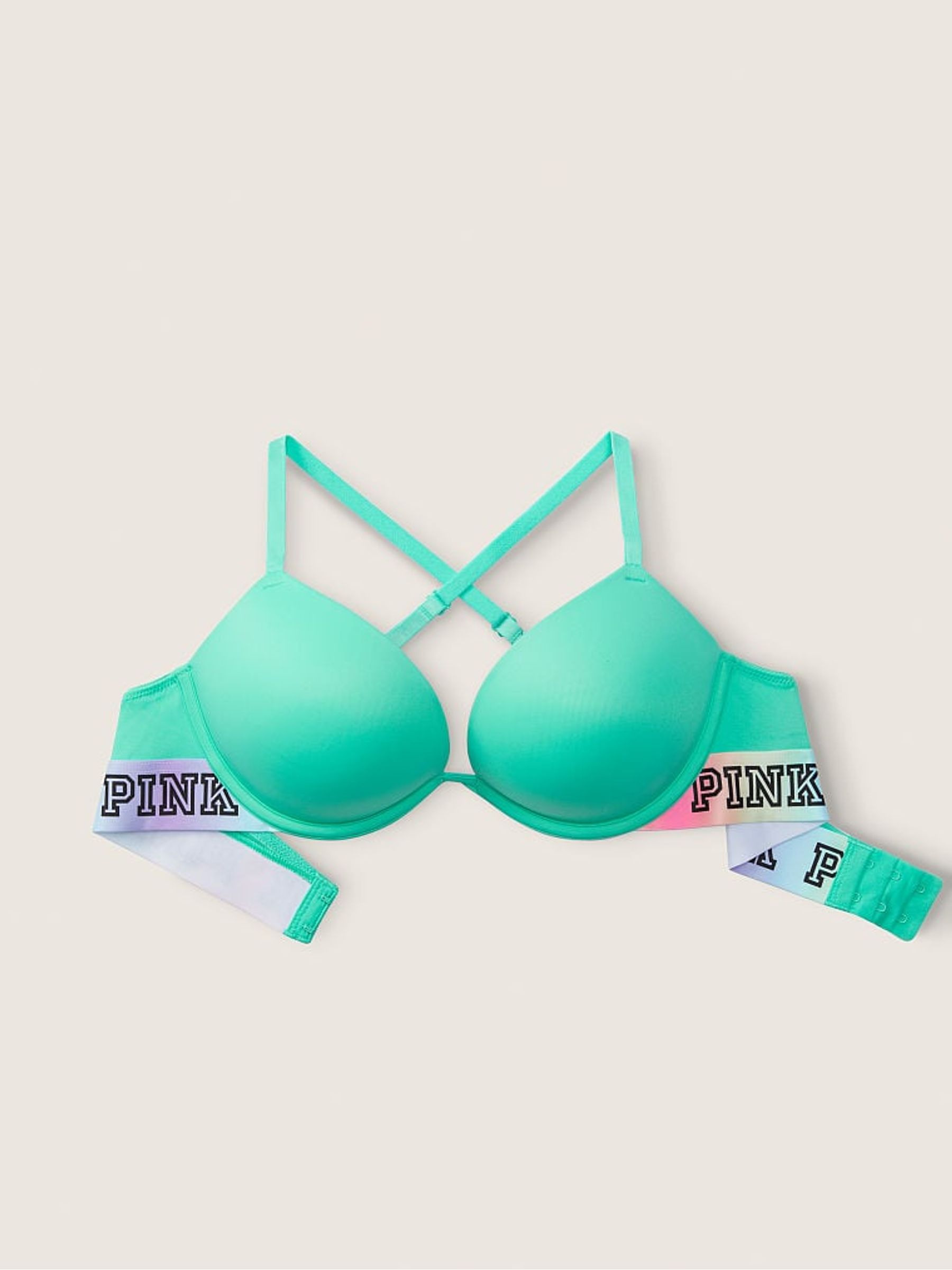 Teal Ice Green Rainbow Band Smooth Super Push Up Bra - Image 5 of 5