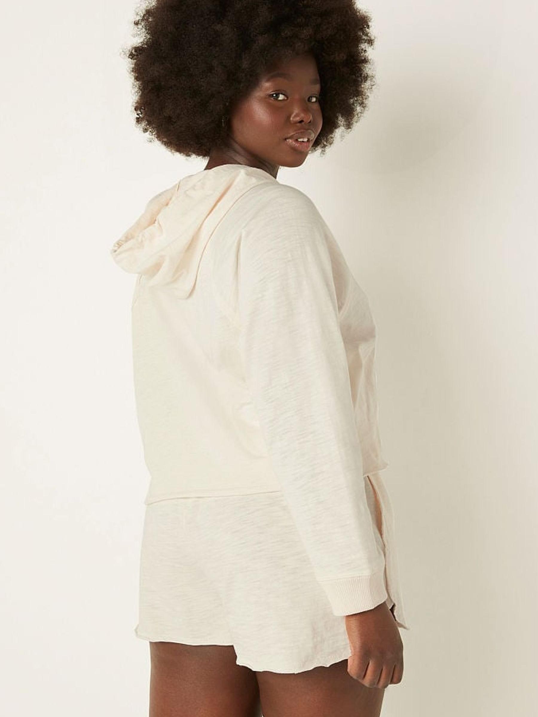 Cream Cotton Slub Crop Cut Off Full Zip Jacket - Image 2 of 4