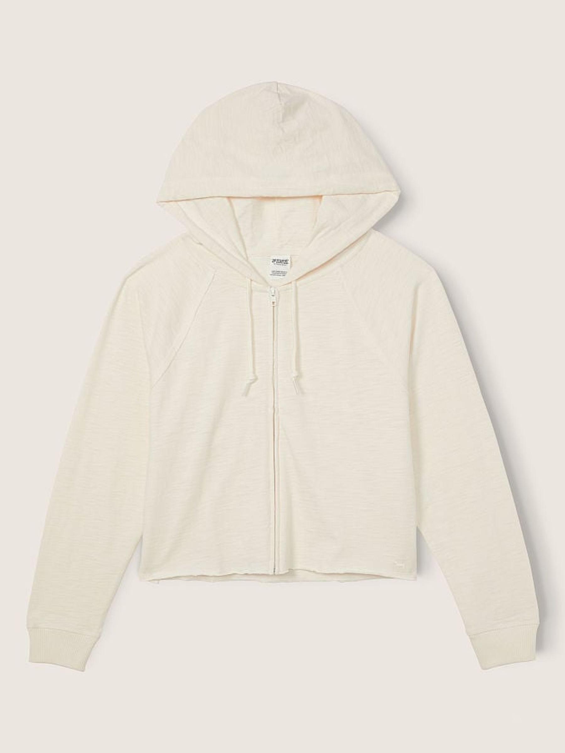 Cream Cotton Slub Crop Cut Off Full Zip Jacket - Image 4 of 4
