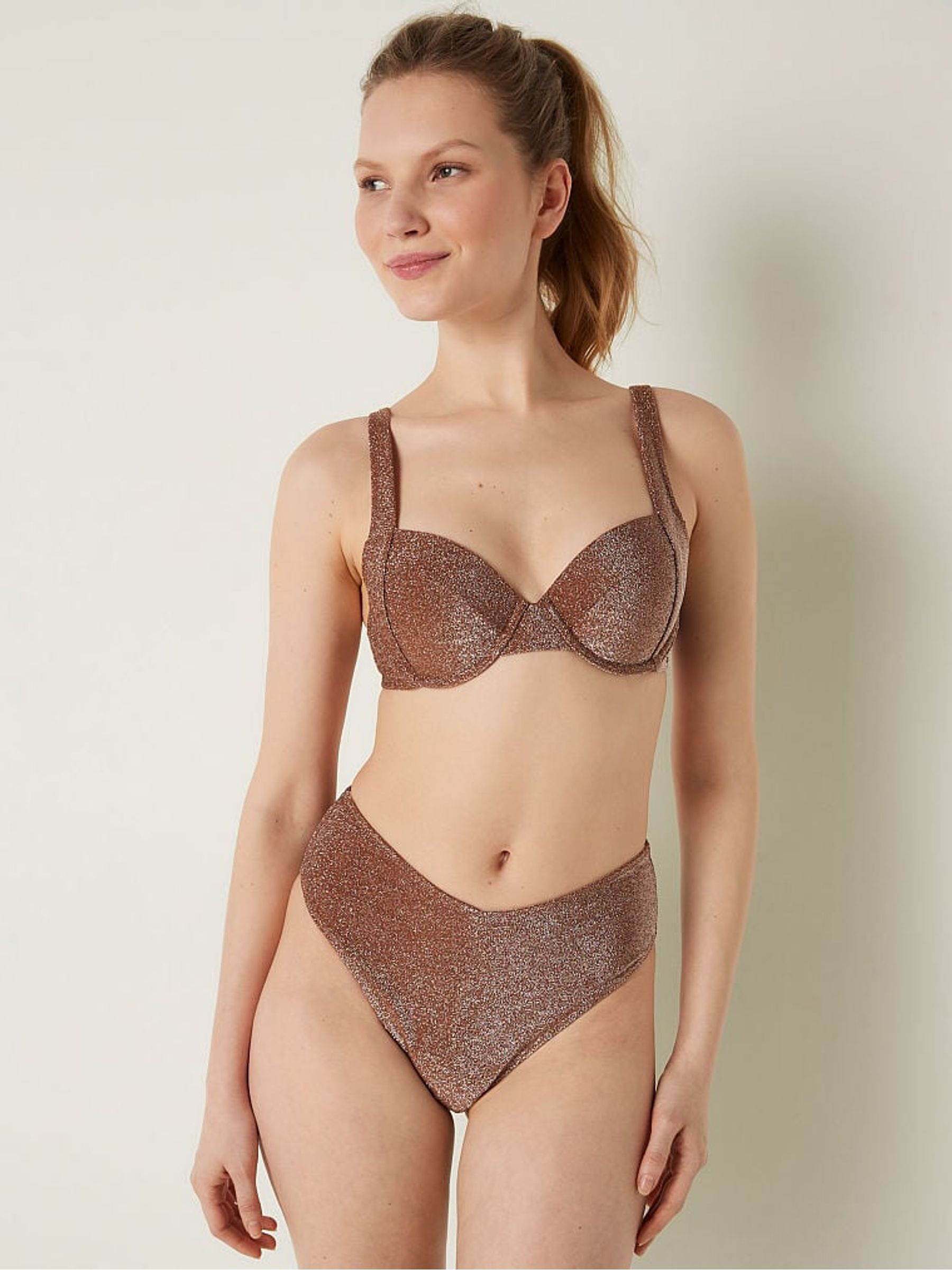 Soft Cappucino Push Up Shimmer Bikini Top - Image 1 of 4