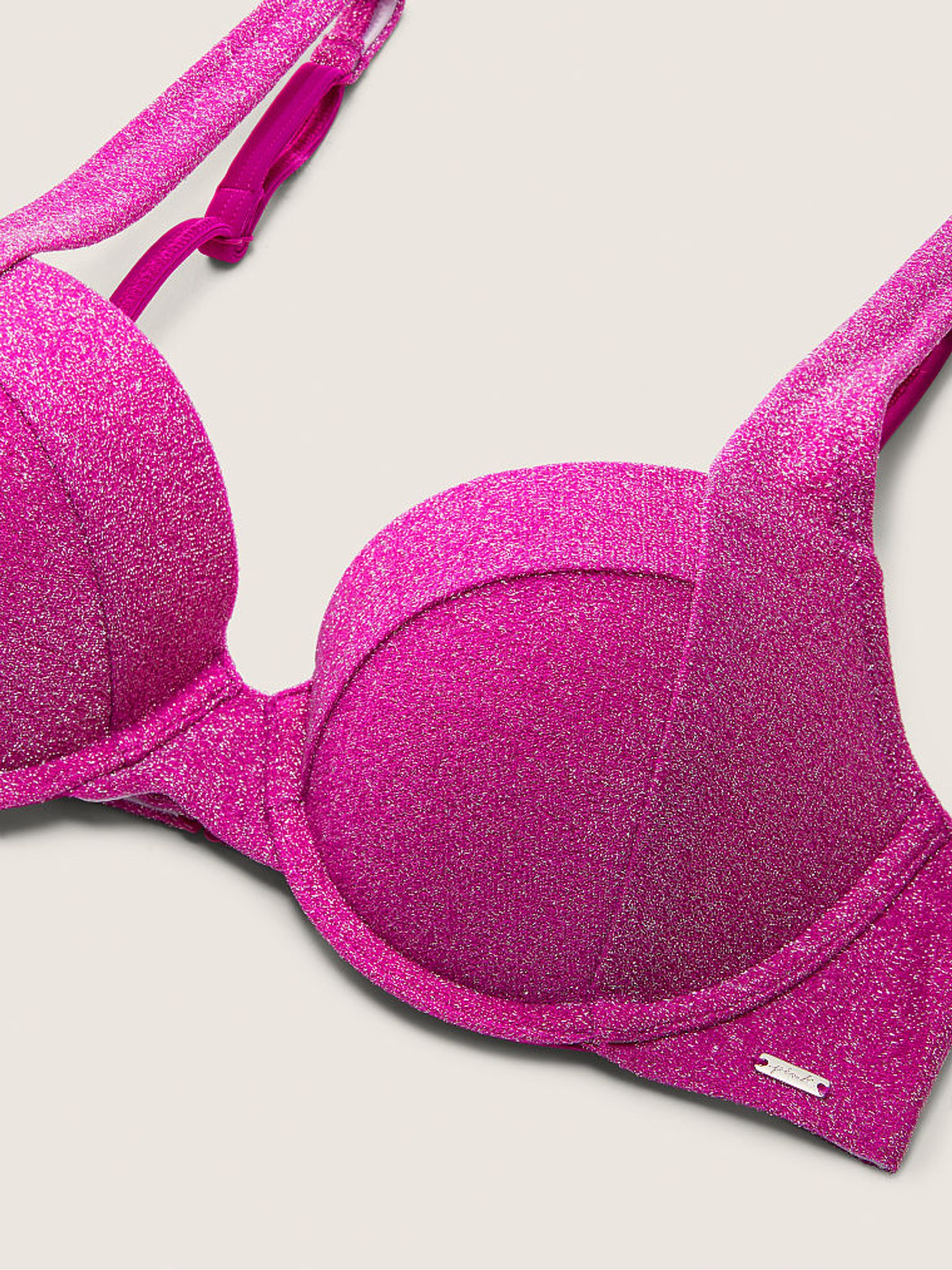 Dahlia Magenta Purple Push Up Shimmer Bikini Top - Image 4 of 4