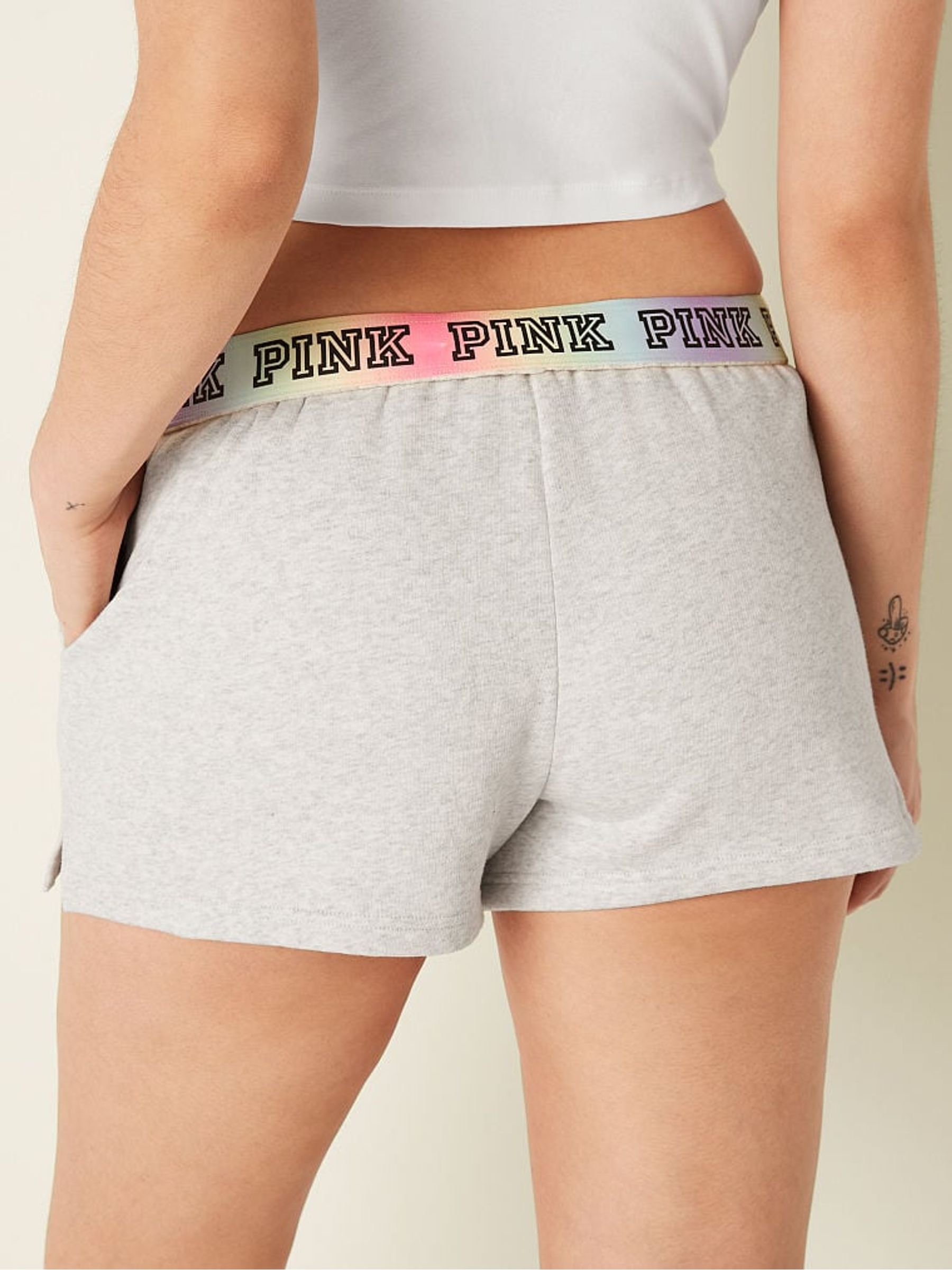 Heather Stone Grey Rainbow Foldover Sweat Shorts - Image 2 of 4