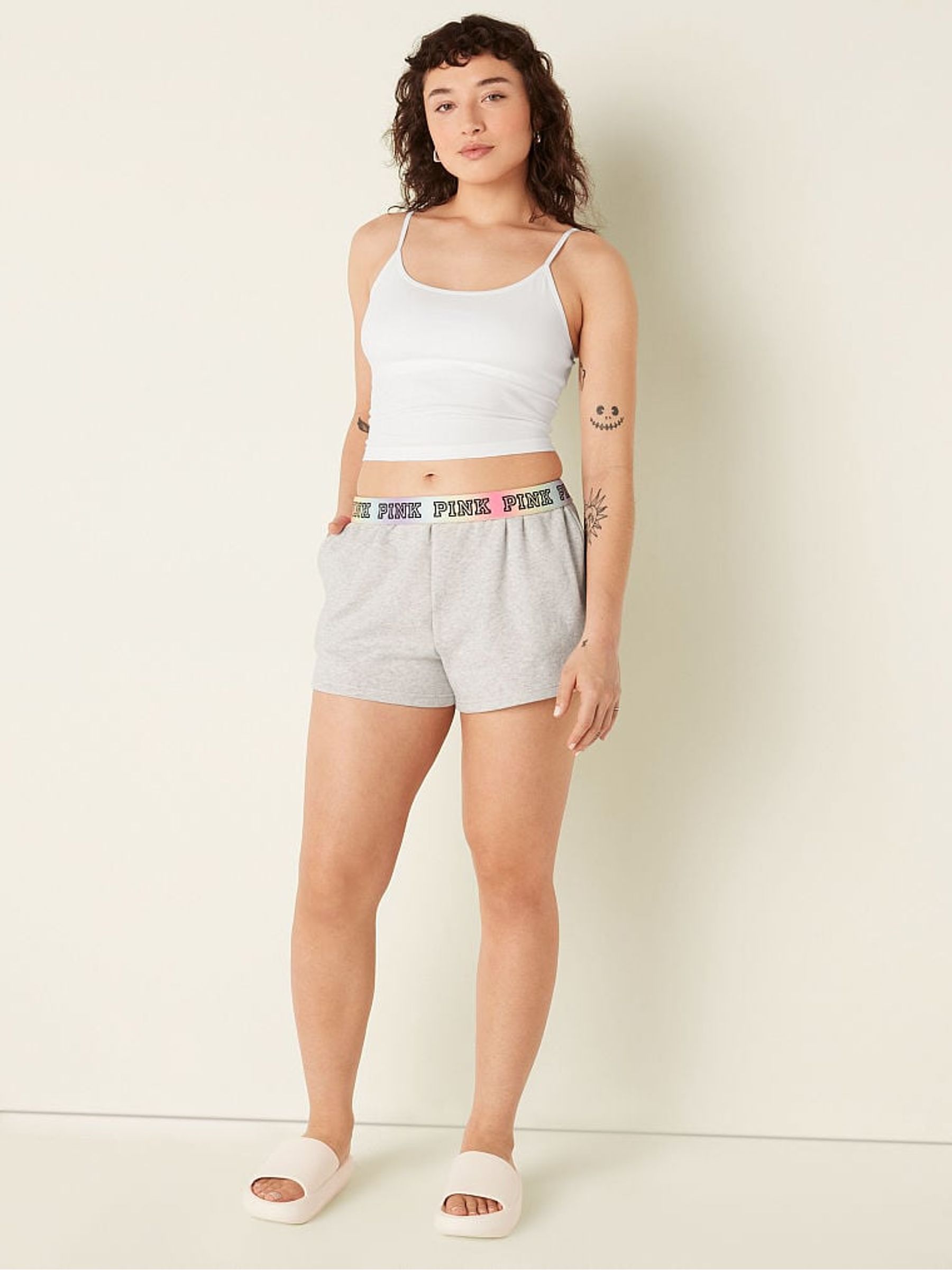 Heather Stone Grey Rainbow Foldover Sweat Shorts - Image 4 of 4