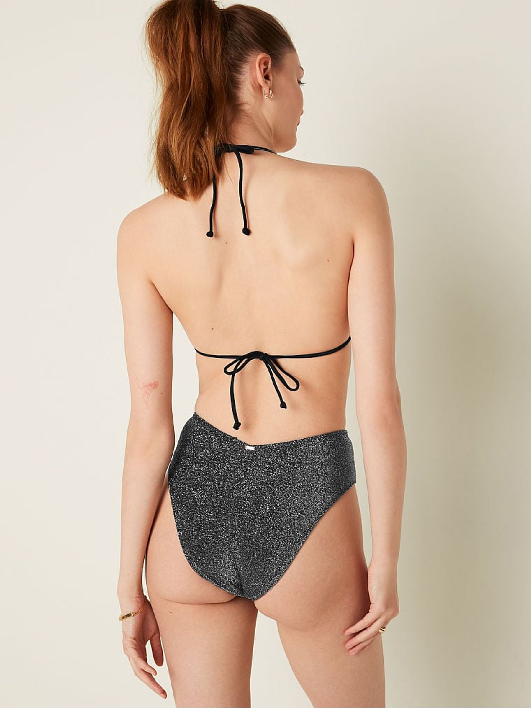 Pure Black Triangle Shimmer Bikini Top - Image 2 of 4