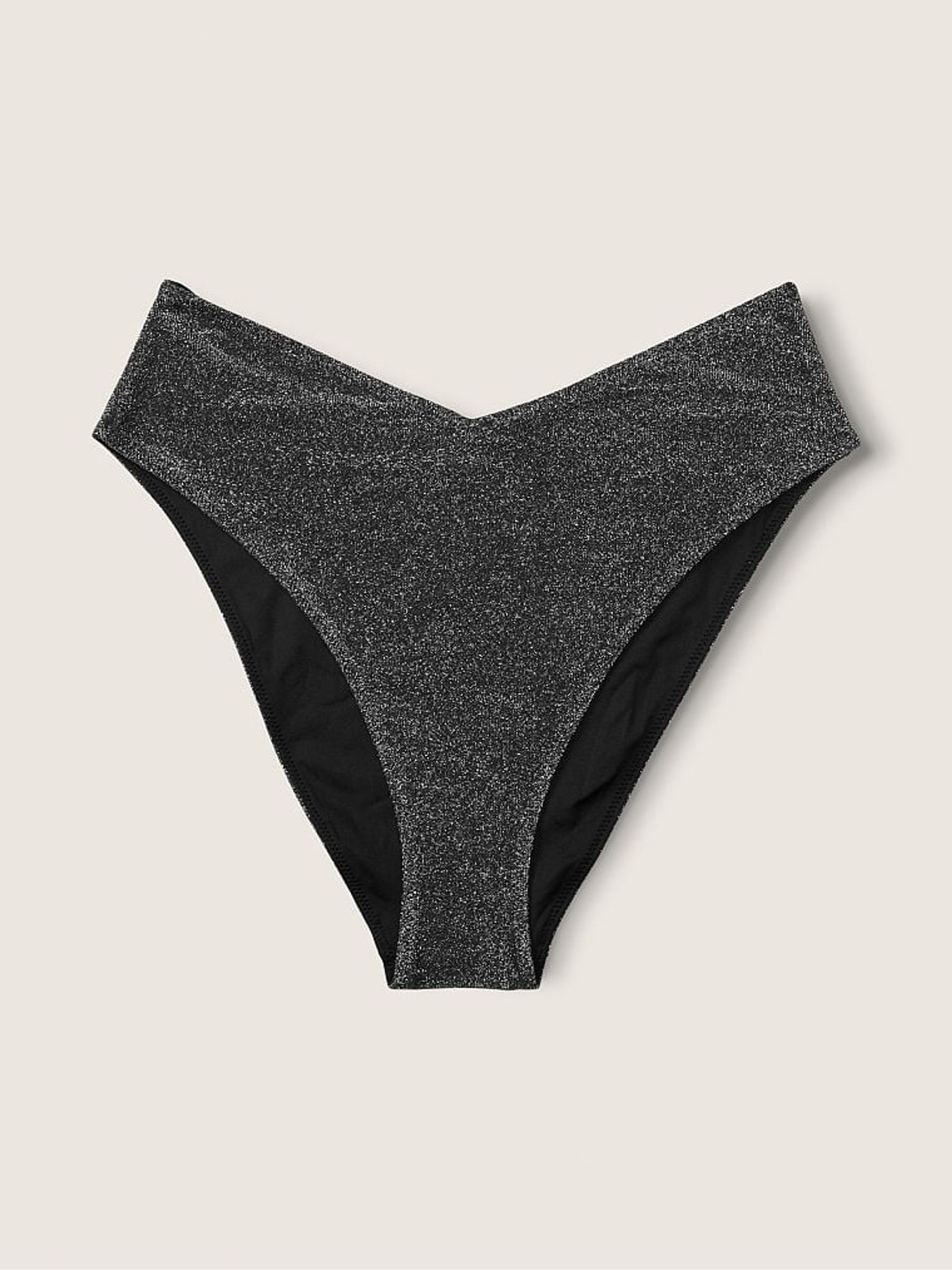 Pure Black Brazilian Shimmer High Waist Cheeky Bikini Bottom - Image 3 of 4