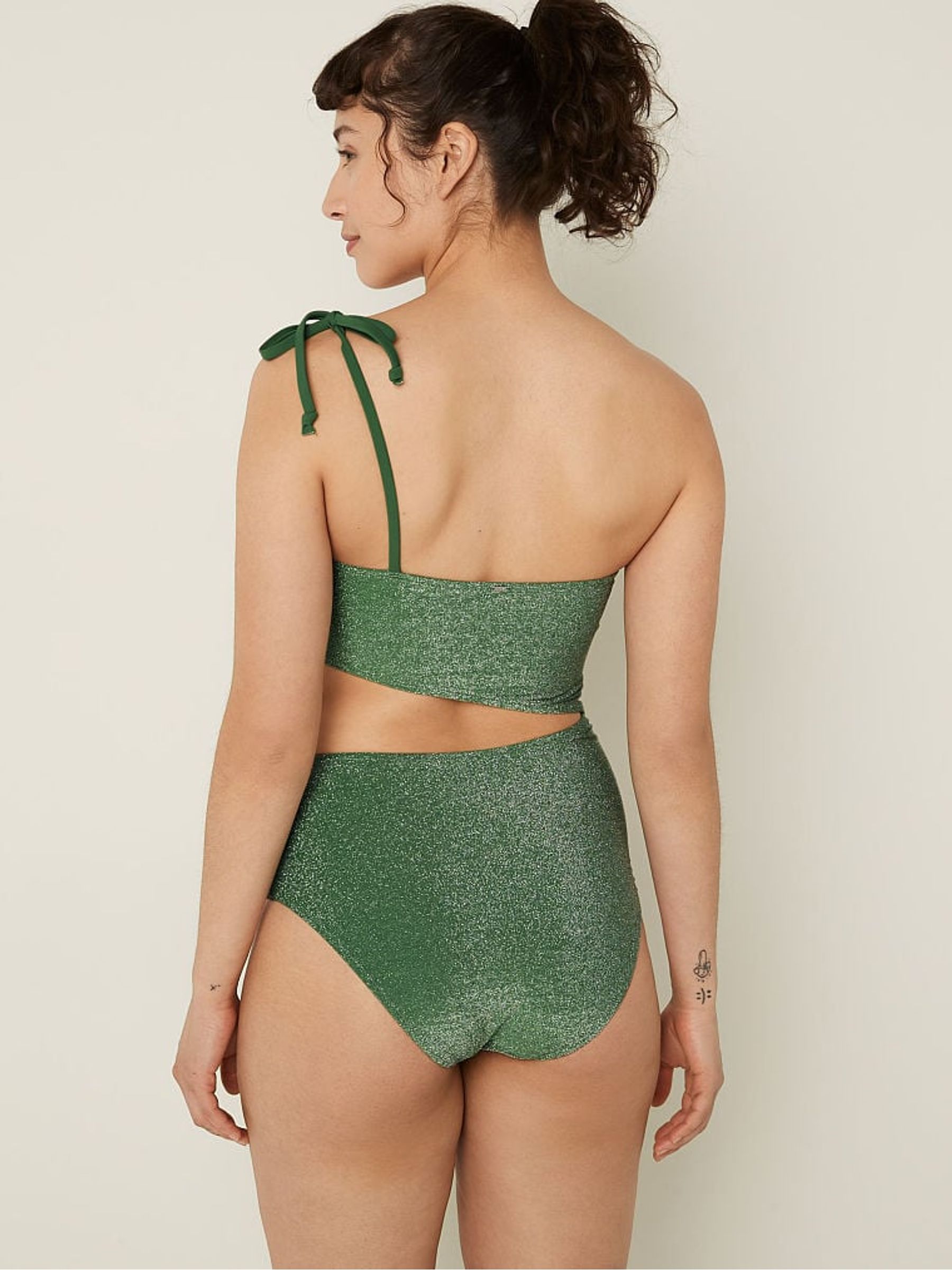 Forest Pine Green Shimmer One Shoulder OnePiece Swimsuit - Image 2 of 4