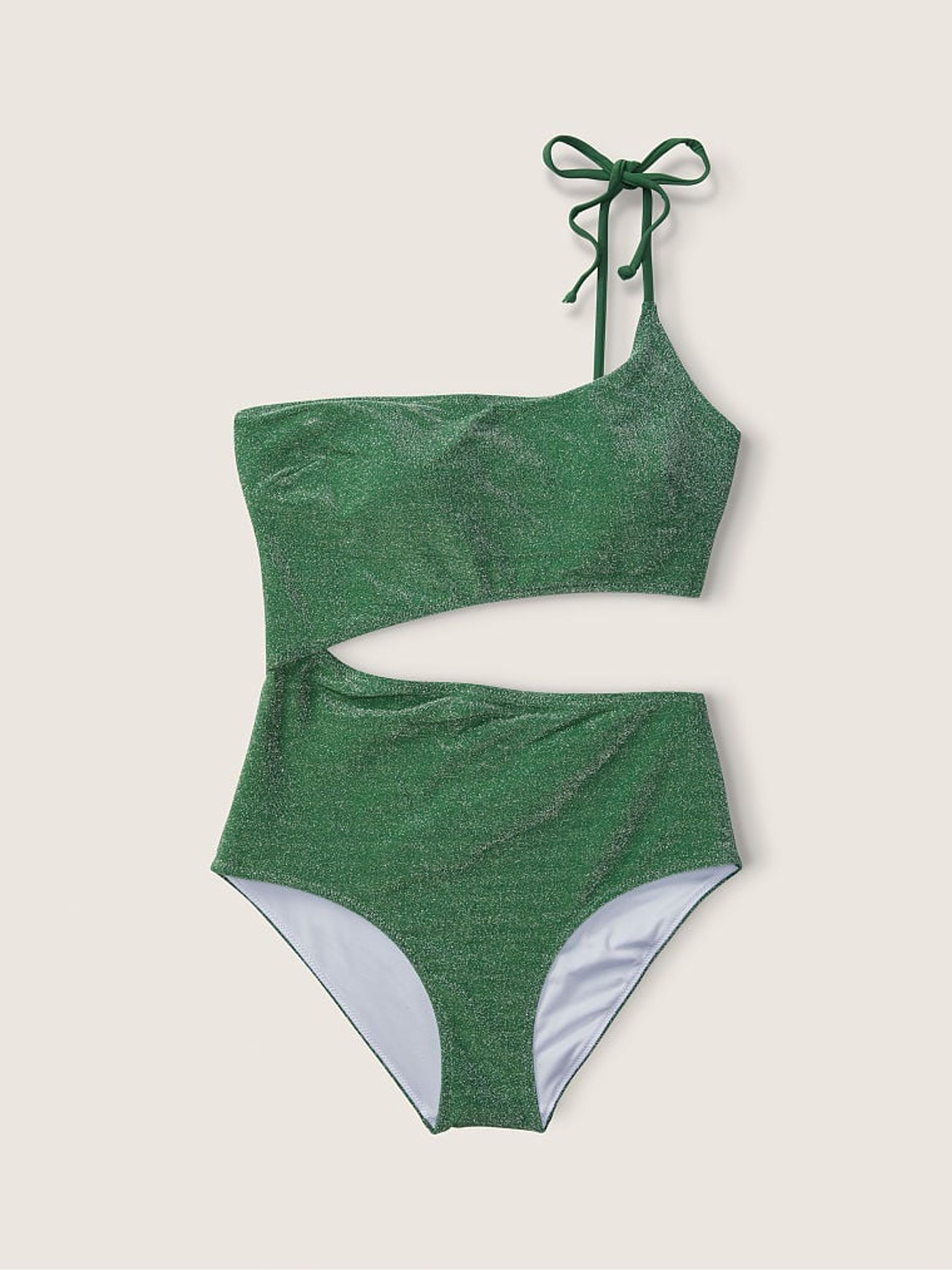 Forest Pine Green Shimmer One Shoulder OnePiece Swimsuit - Image 3 of 4