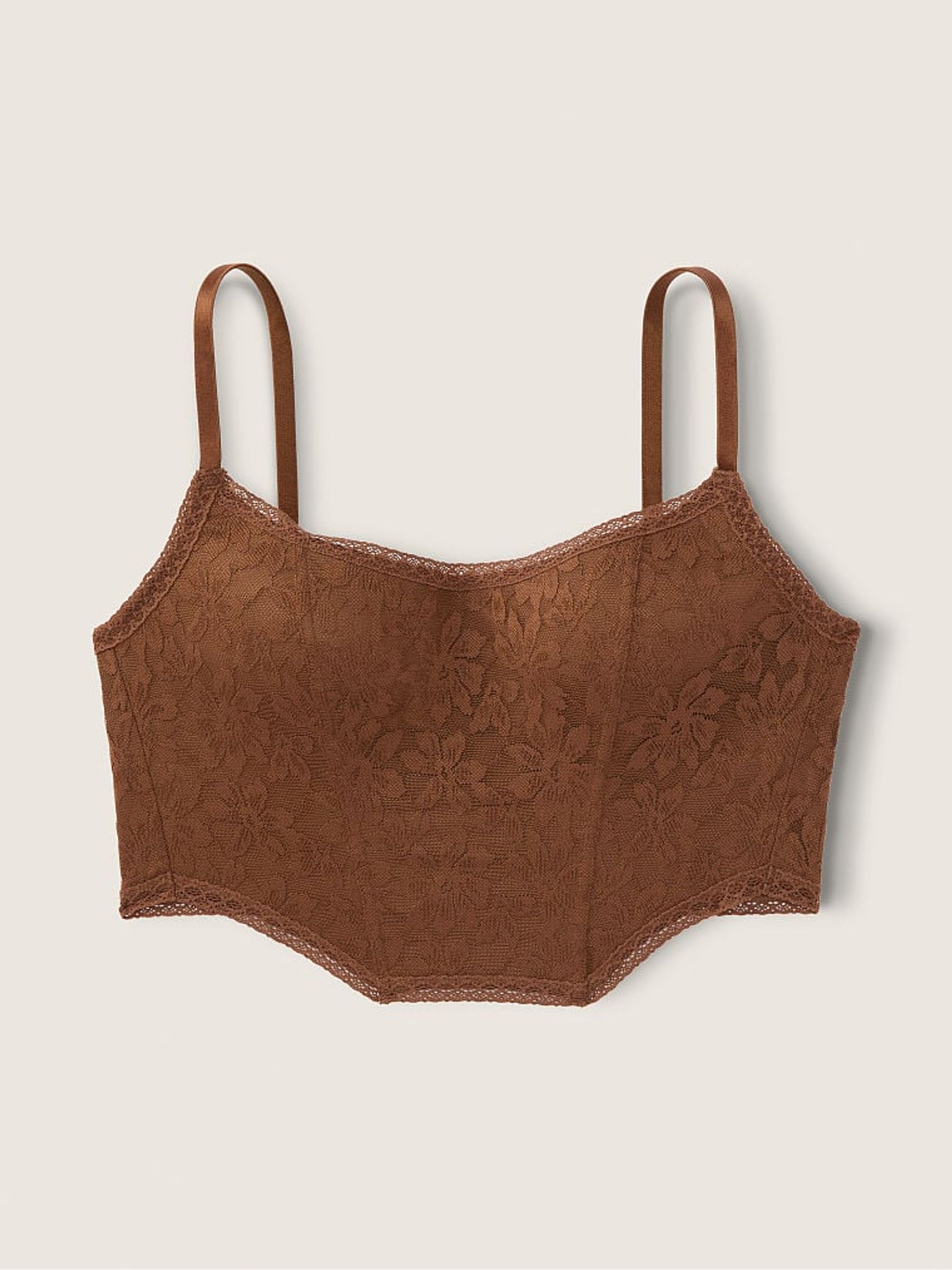 Soft Cappuccino Brown Lace Lightly Lined Corset Bralette - Image 3 of 4
