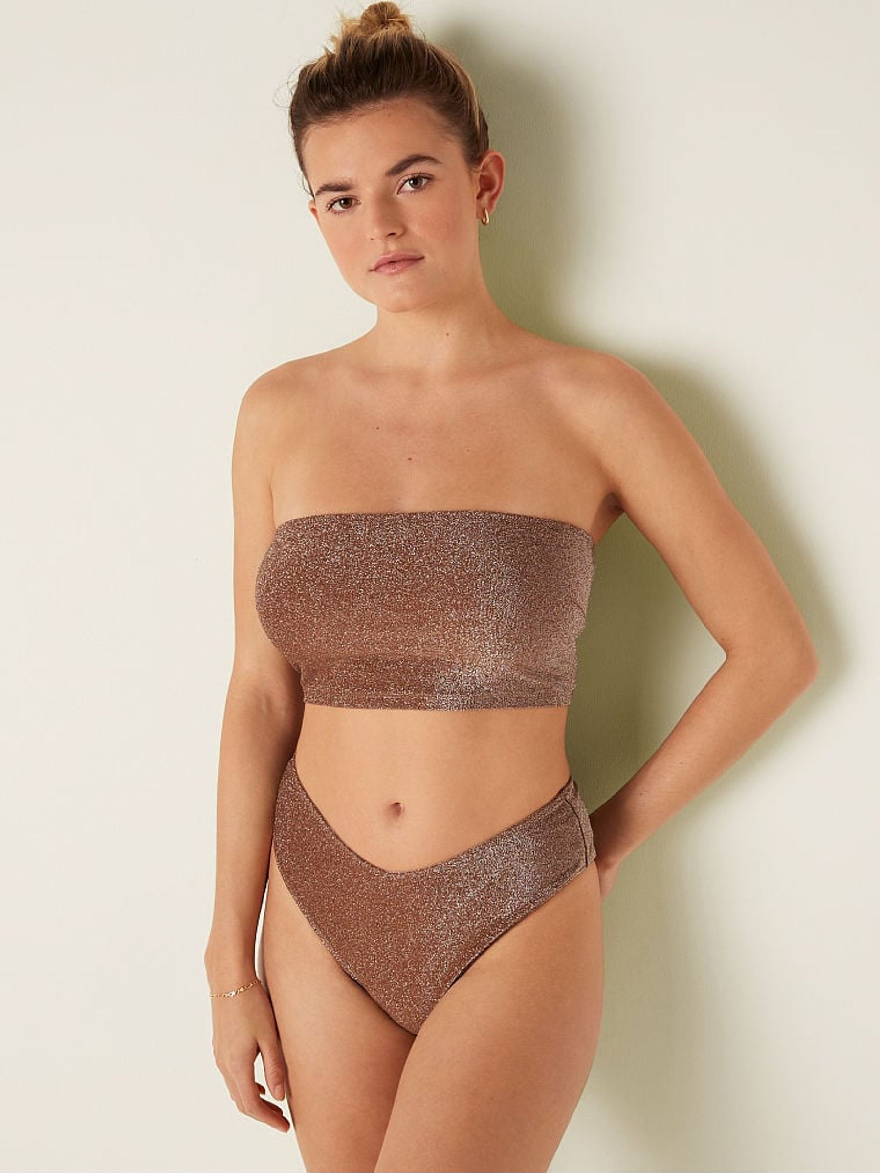 Soft Cappucino Strapless Shimmer Bikini Top - Image 1 of 5
