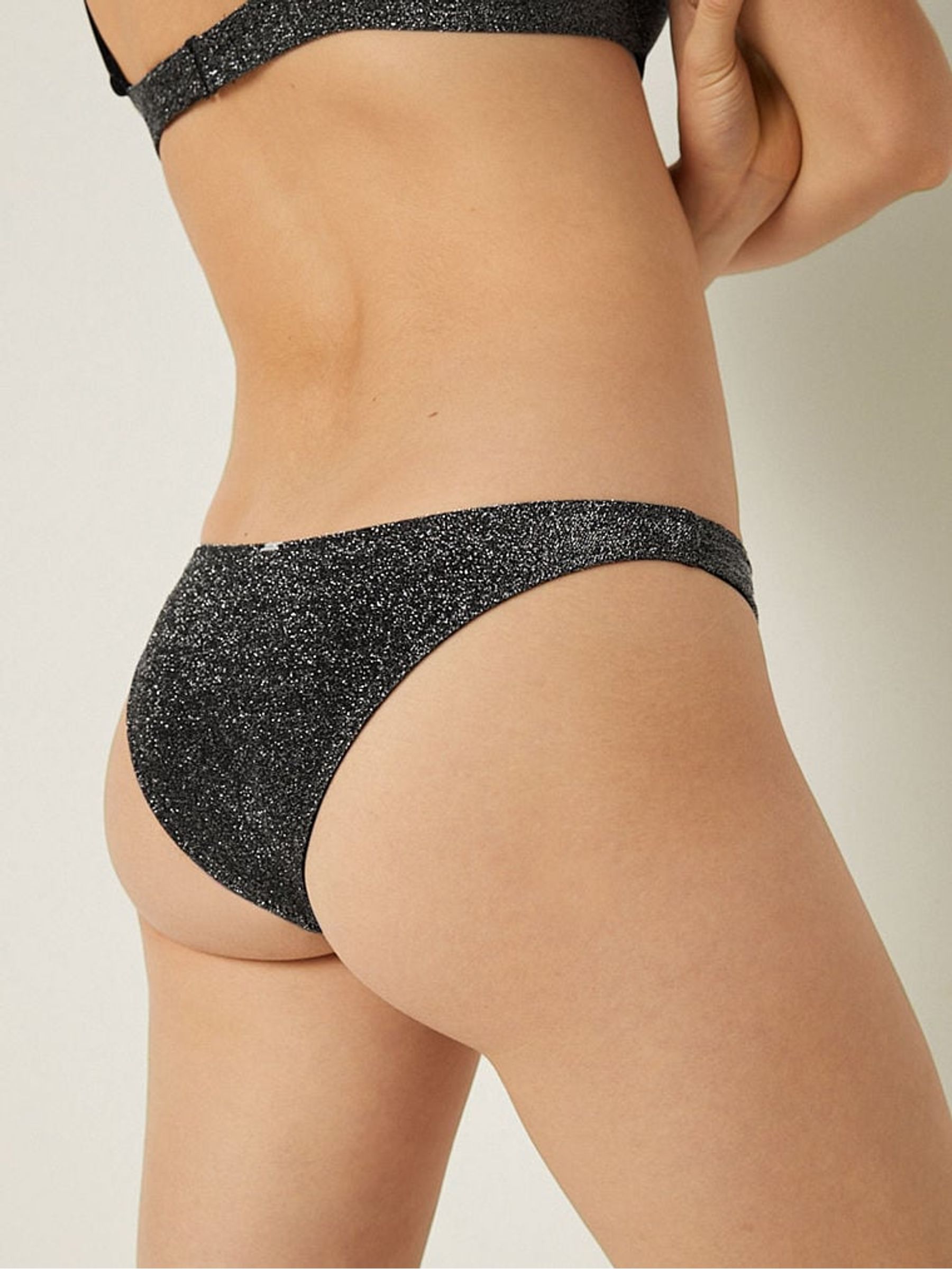 Pure Black Cheeky Shimmer High Waist Cheeky Bikini Bottom - Image 2 of 4