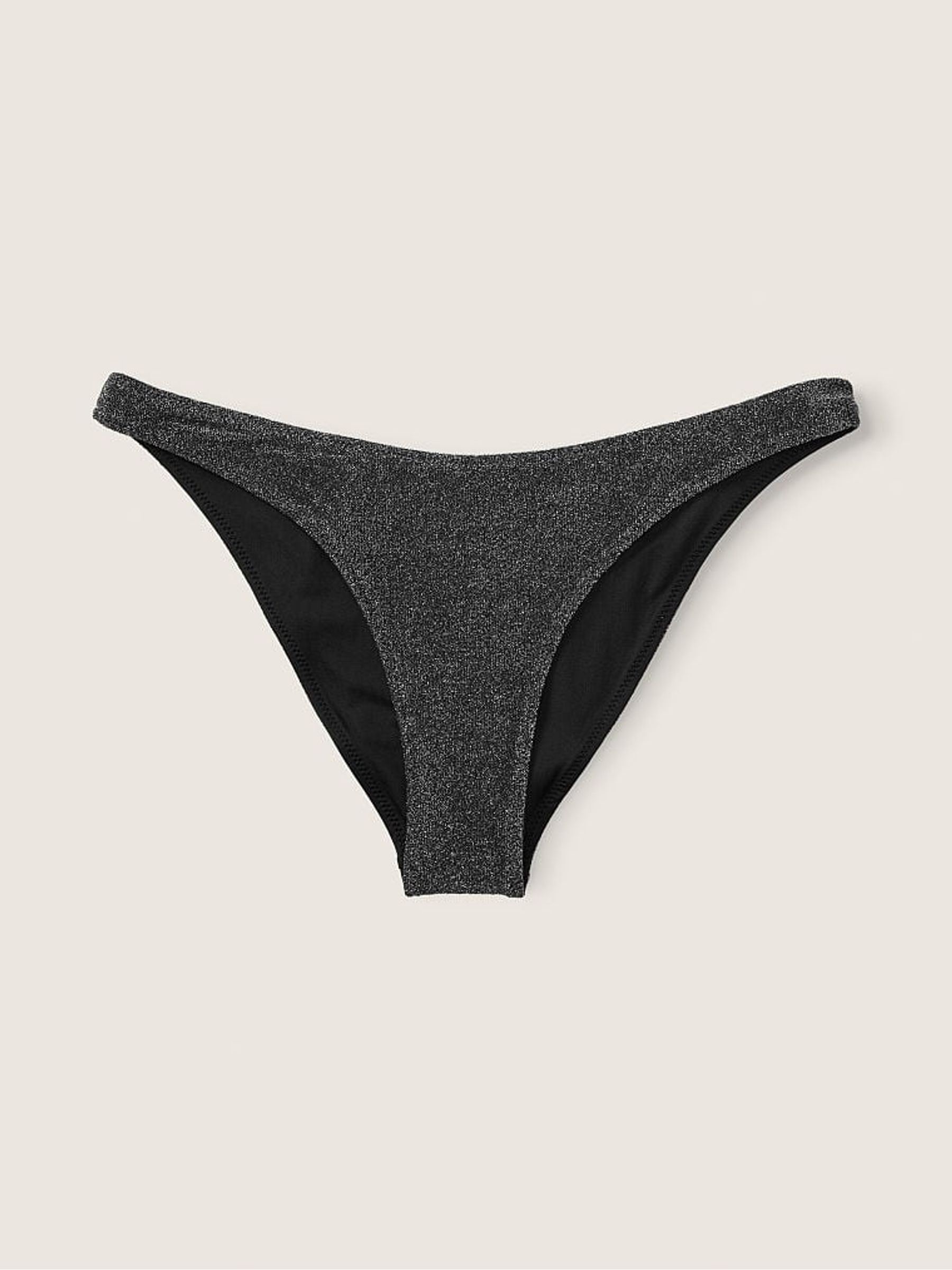 Pure Black Cheeky Shimmer High Waist Cheeky Bikini Bottom - Image 3 of 4
