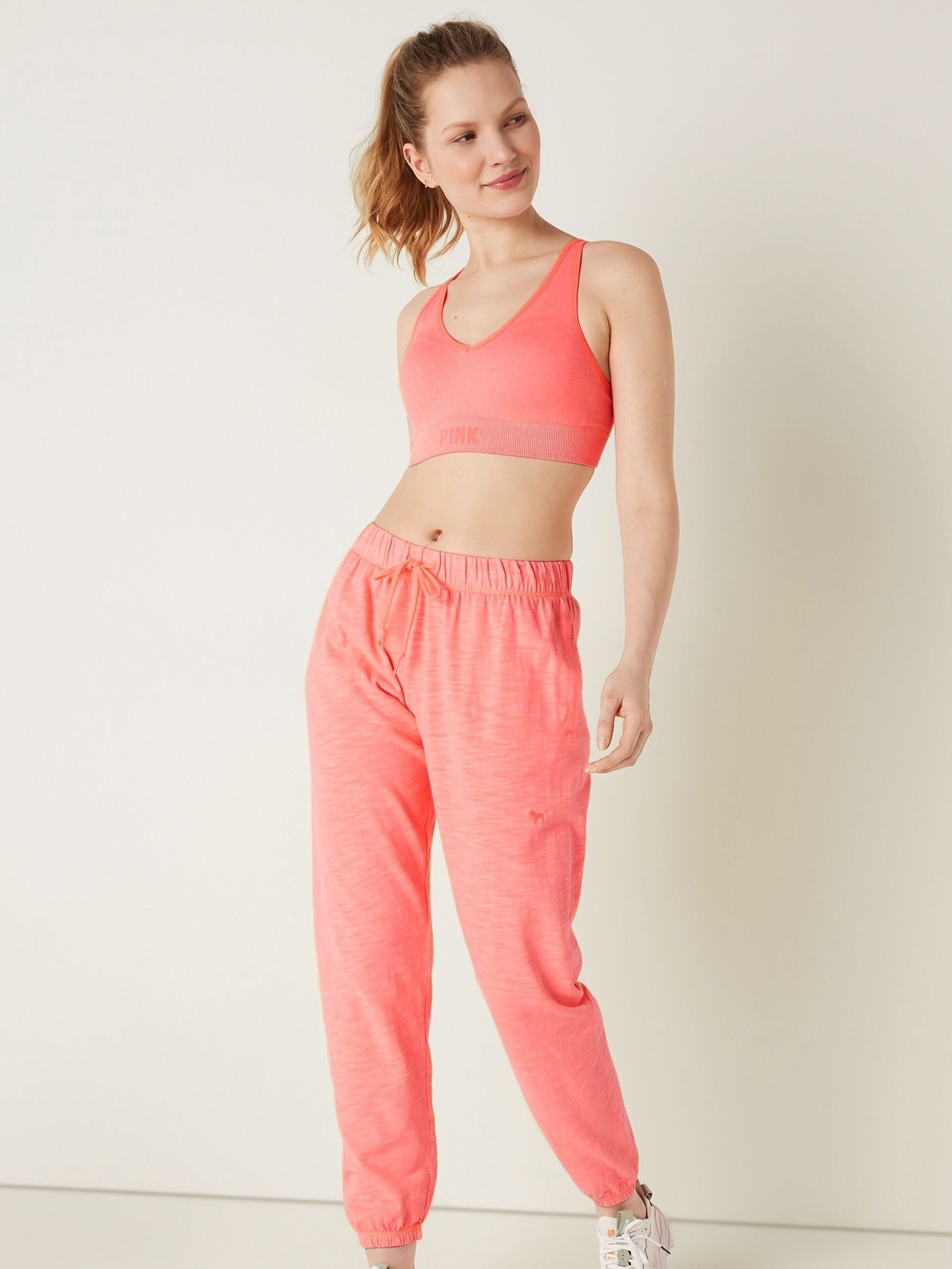 Coral Flash Orange PINK Active Seamless Air Medium Impact Sports Bra - Image 3 of 4