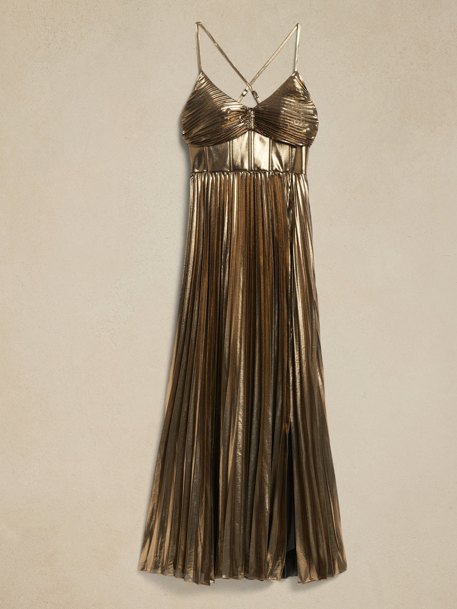 Banana Republic Gold Raggiera Pleated Dress - Image 4 of 4