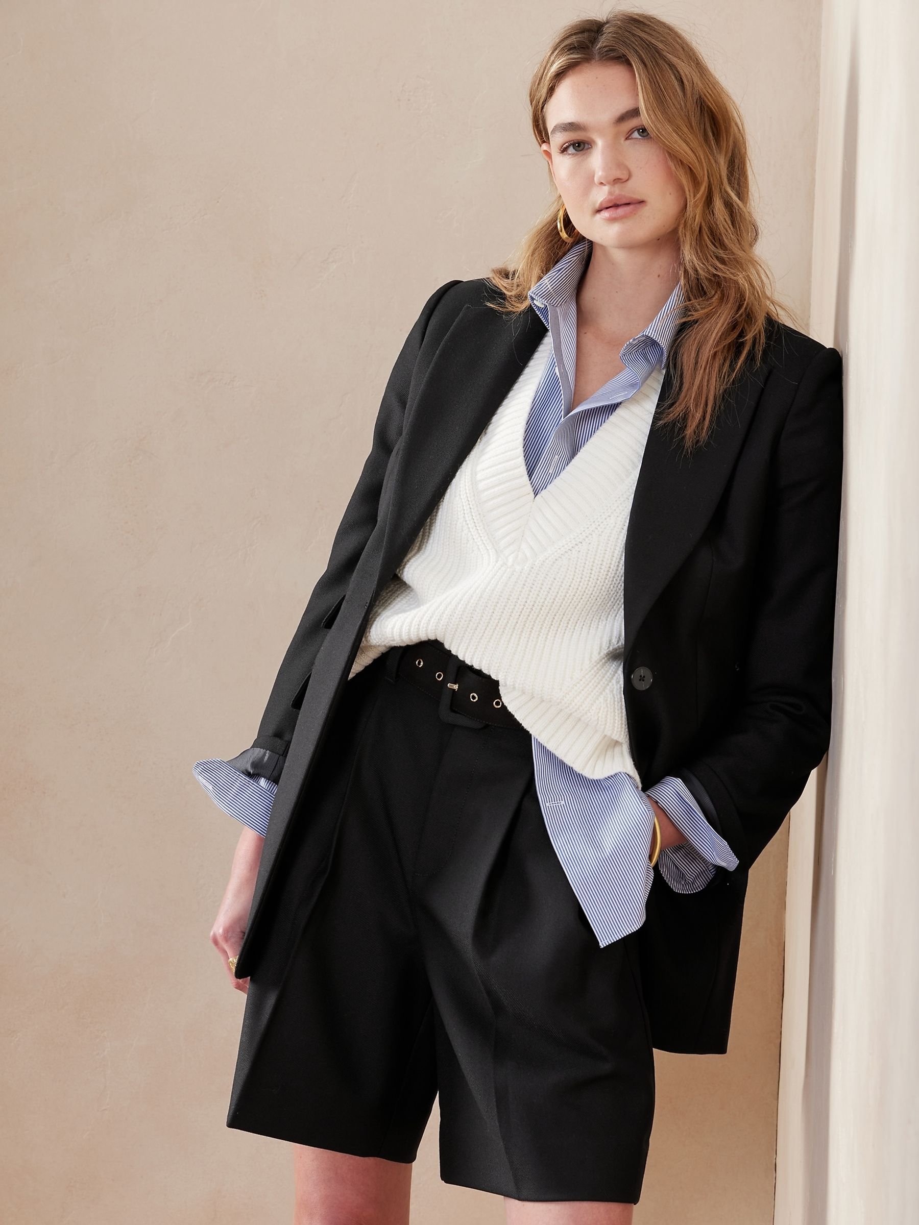 Banana Republic Black Lido Sculpted Wool Blazer - Image 1 of 5