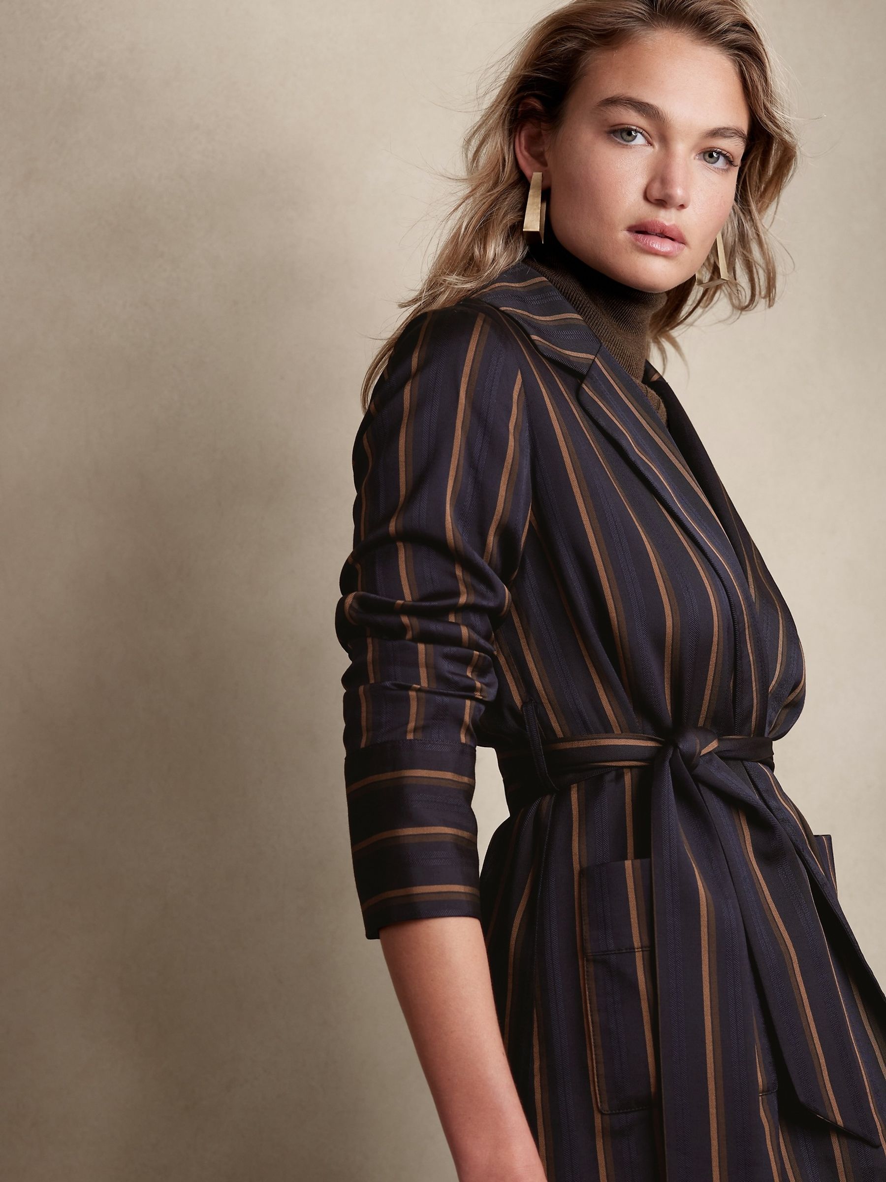 Banana Republic Navy Blue Stripes Spencer Suit Jacket - Image 2 of 5