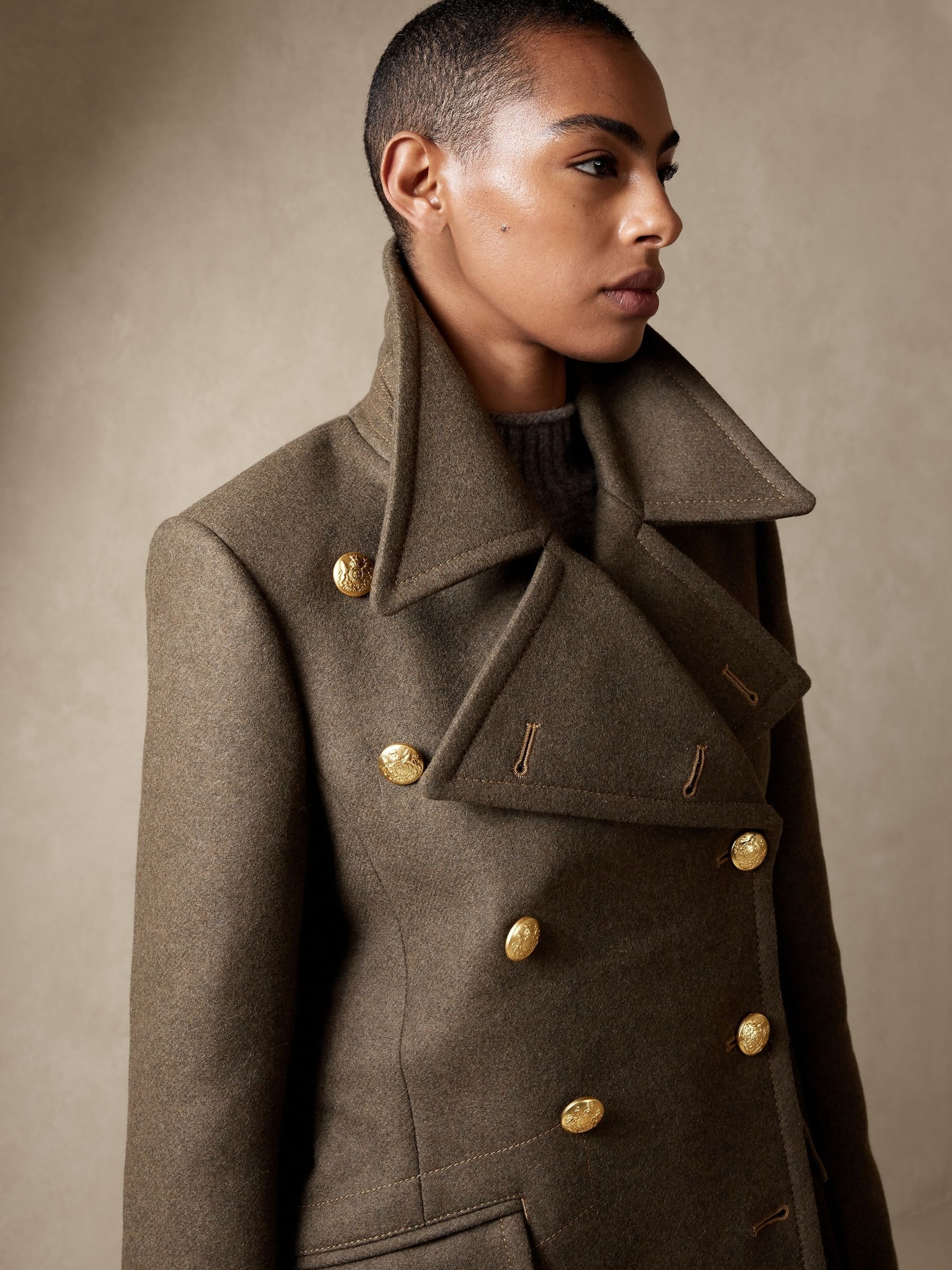 Banana Republic Green Cian Melton Double-Breasted Long Coat | Gap