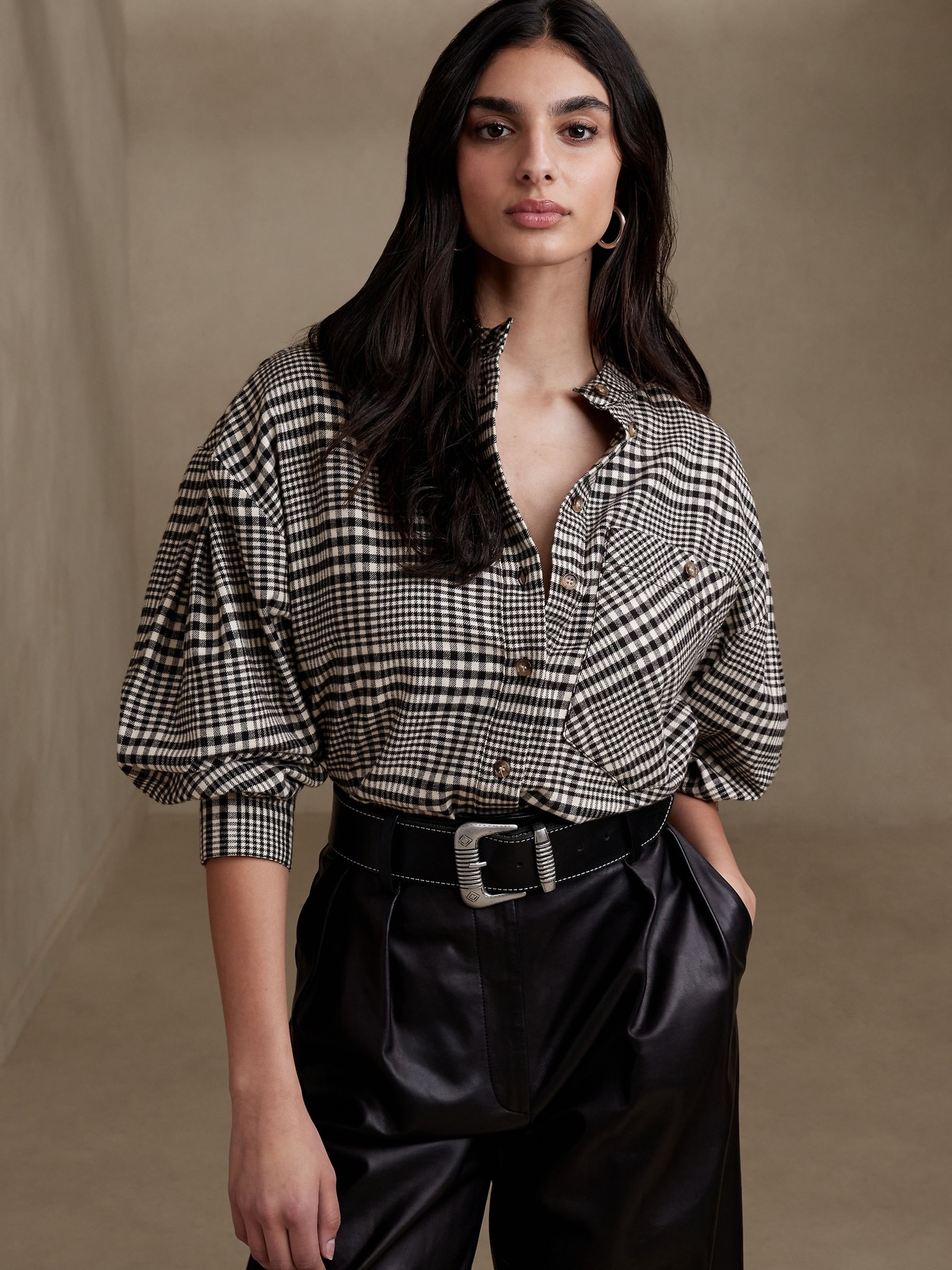 Banana Republic Black Plaid Piazza Flannel Shirt - Image 1 of 1